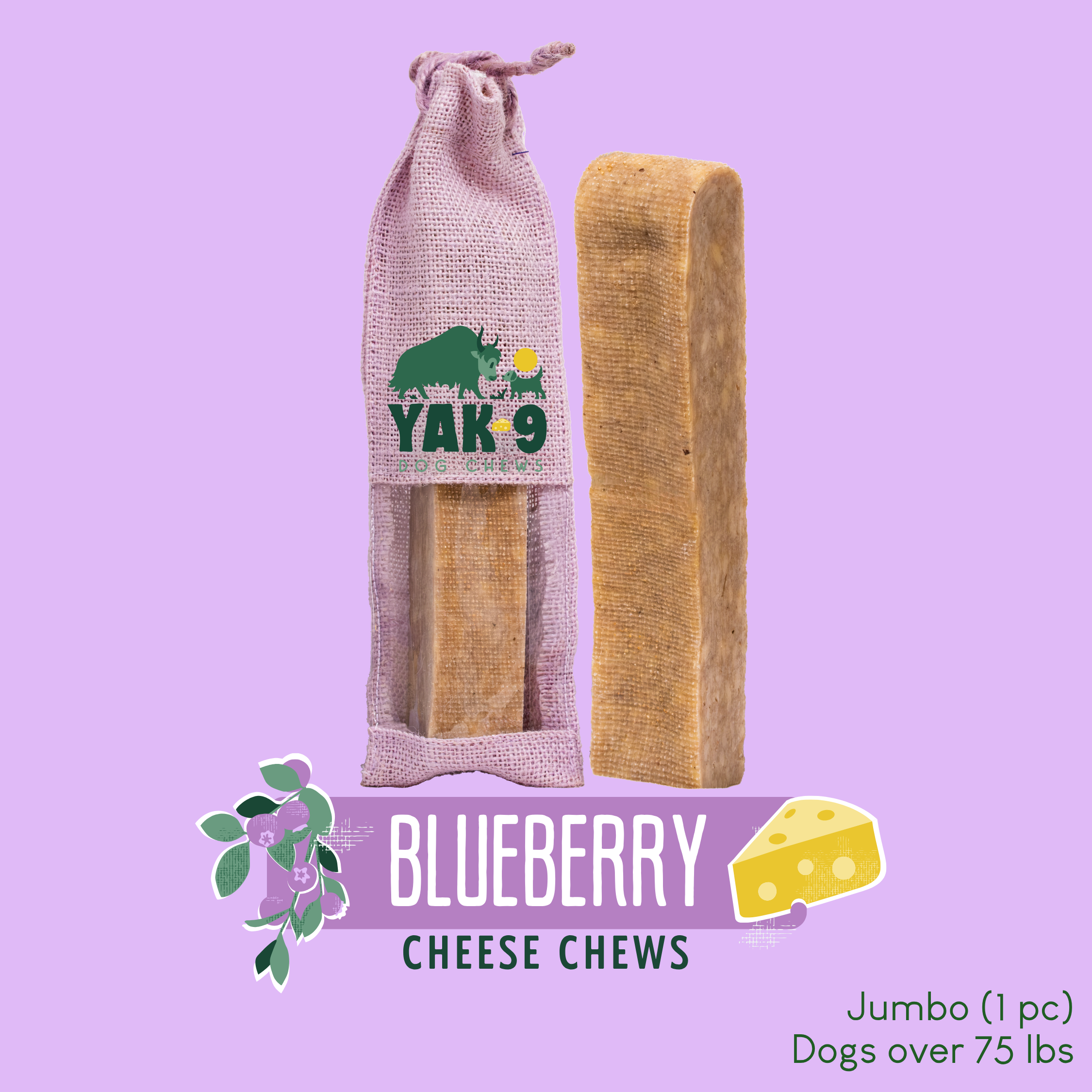 Yak9 Blueberry Yak Cheese Chews for Dogs – Long-Lasting Natural Dental Dog Chew