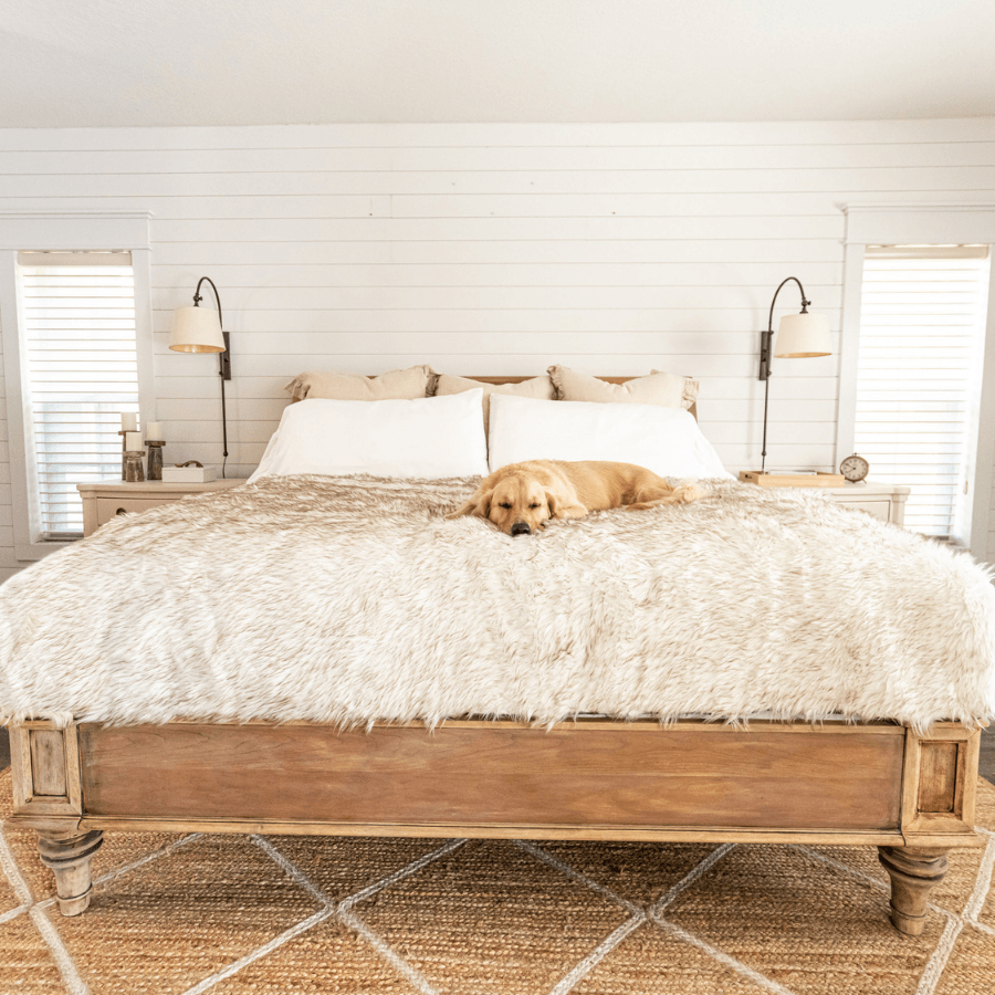PupProtector™ Waterproof Dog Blanket – Durable, Washable, Throw Furniture Protector for Pets - White with Brown Accents