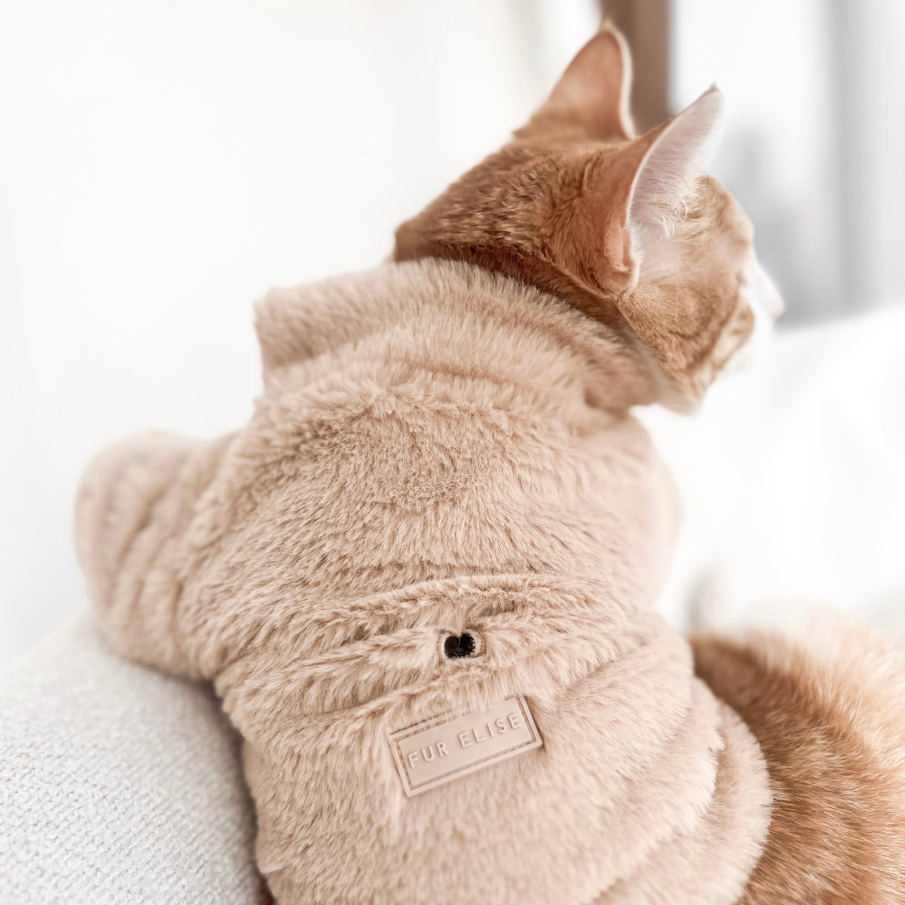 Furi Pet Sand Coat – Luxurious Faux Rabbit Fur Dog Jacket with Gold Zipper & Leash Opening