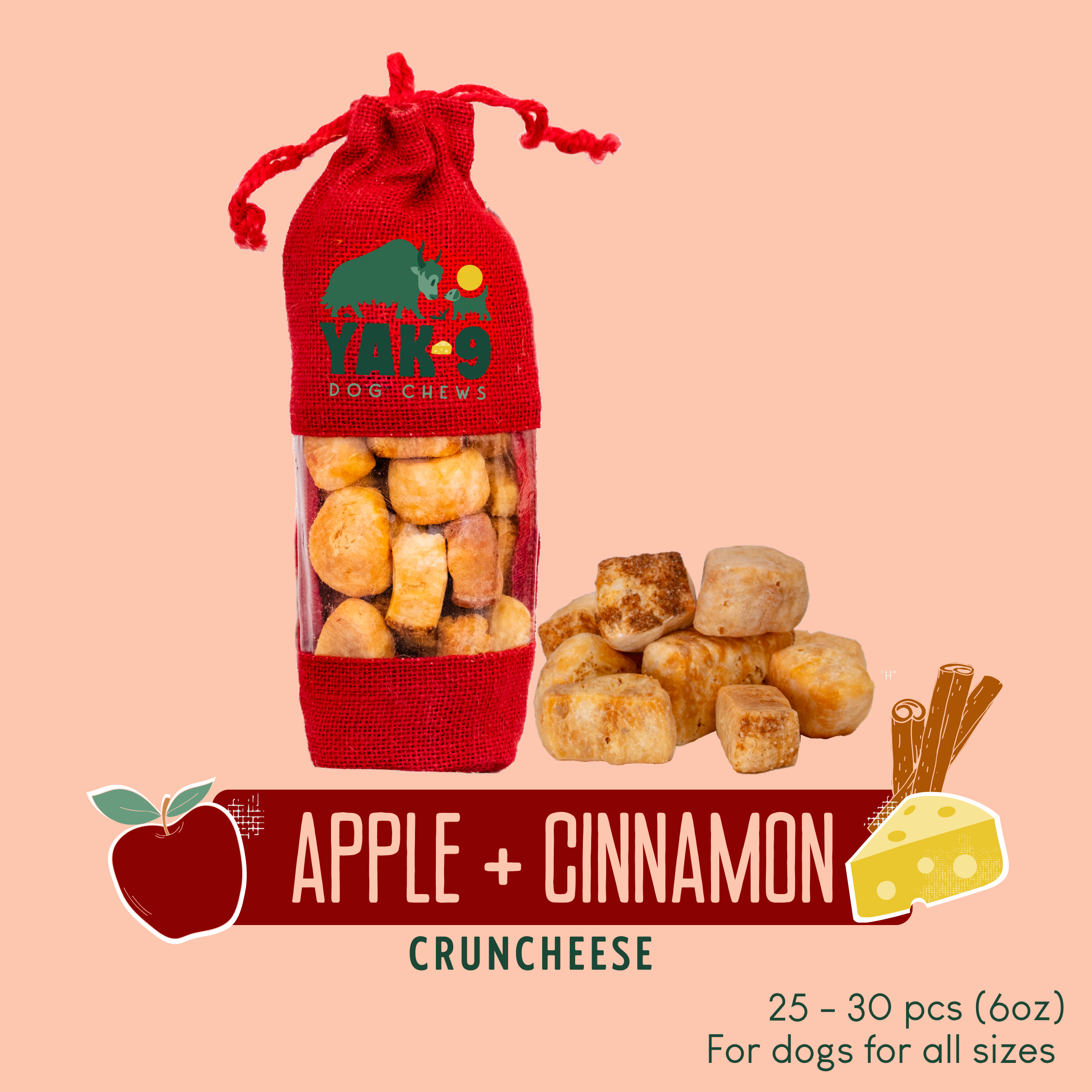 Yak9 Chew Apple Cinnamon Yak Cheese Dog Chews – Long-Lasting Natural Dental Chews