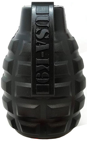 USA-K9 Grenade Dog Toy – Durable Rubber Treat Dispenser Chew Toy (Magnum Black)