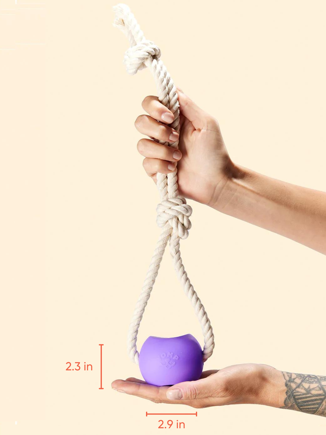 Yomp BallRope Dog Toy – Silicone Ball with Natural Cotton Tug Rope
