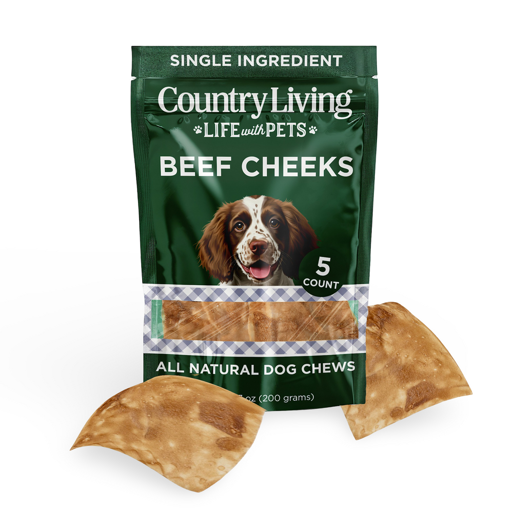 Country Living 4” x 4” Beef Cheek Chip Dog Treats – Chicken Flavor | 5-Pack All-Natural, Crunchy, Rawhide-Free Chews