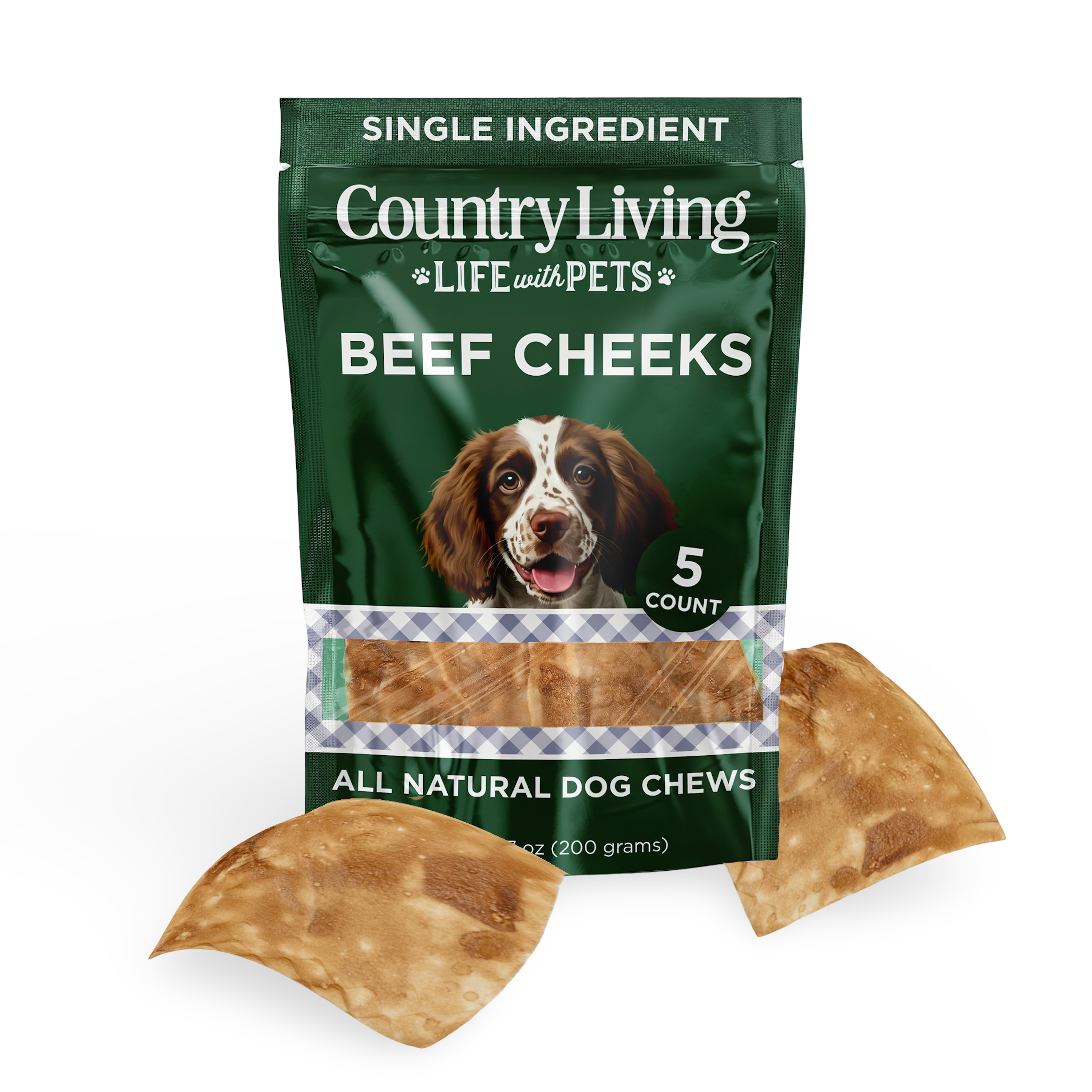 Country Living 4” x 4” Beef Cheek Chip Dog Treats – Chicken Flavor | 5-Pack All-Natural, Crunchy, Rawhide-Free Chews
