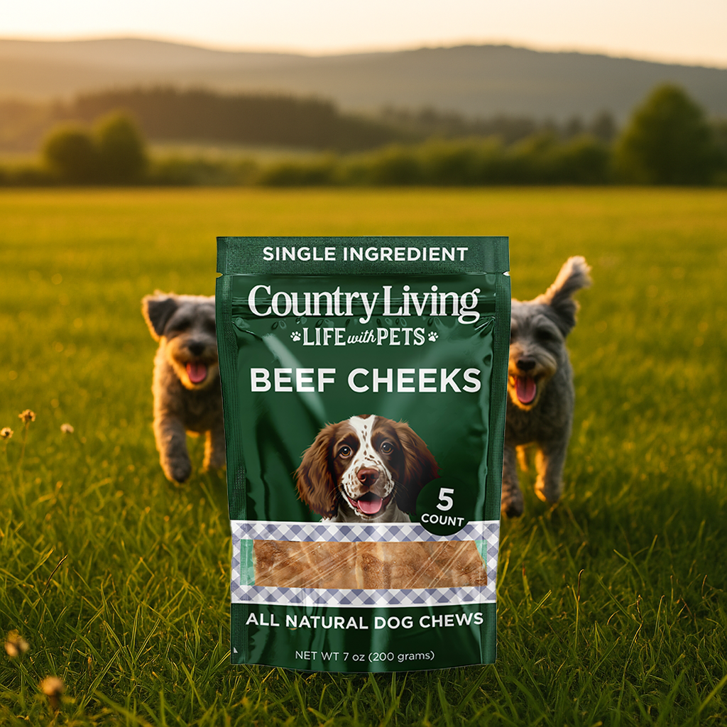 Country Living 4” x 4” Beef Cheek Chip Dog Treats – Chicken Flavor | 5-Pack All-Natural, Crunchy, Rawhide-Free Chews