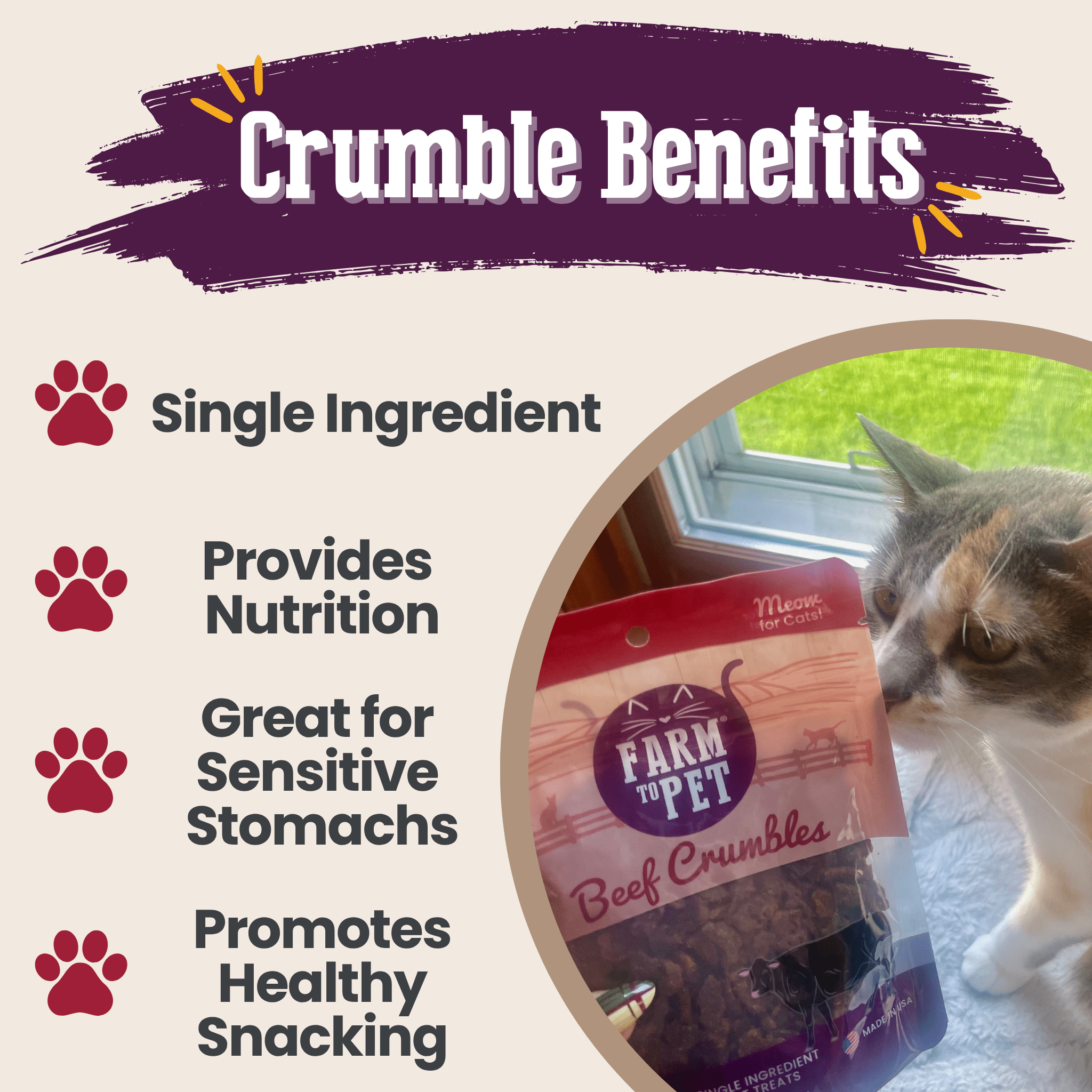 Beef Crumbles for Cats – 100% Single-Ingredient Protein Treats