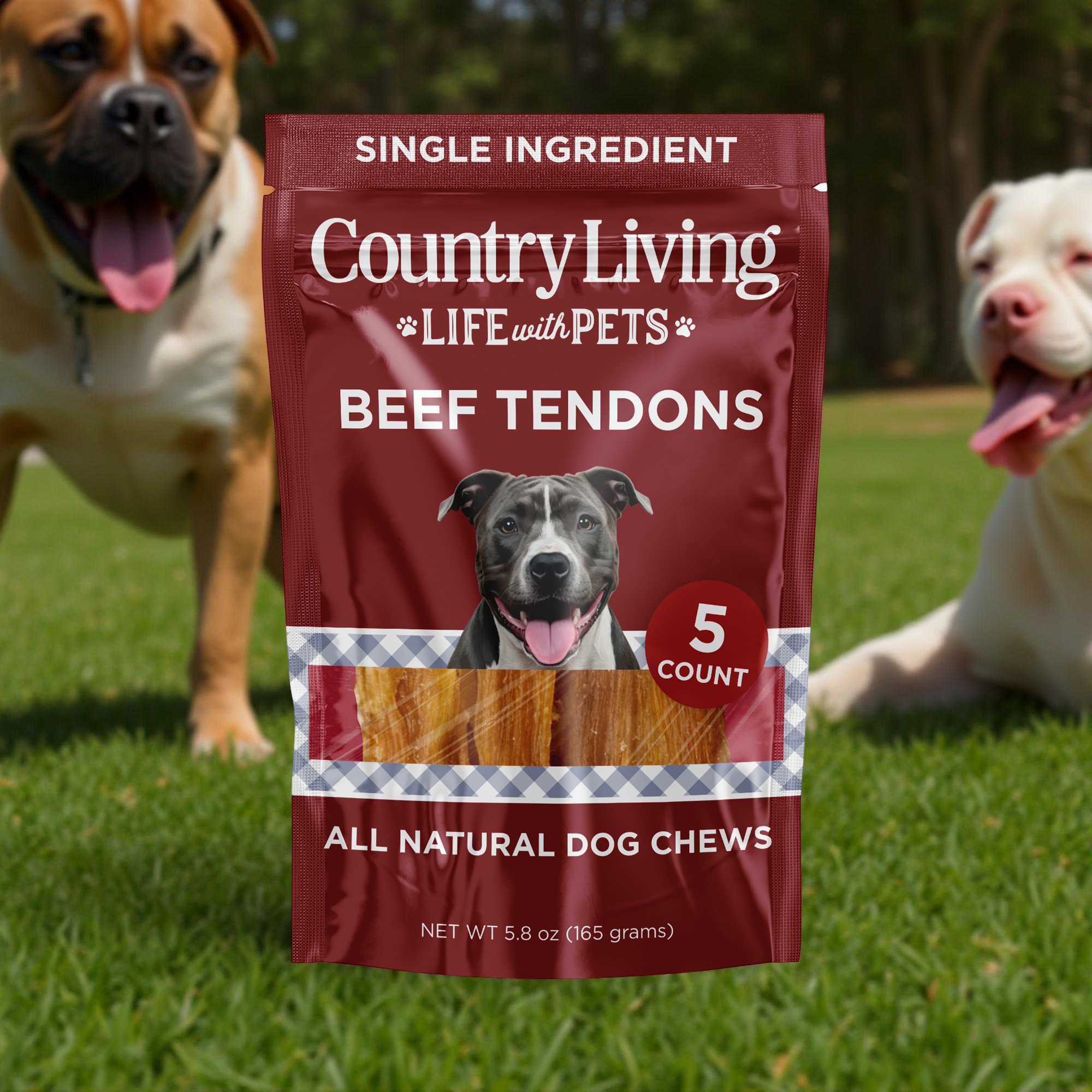 Country Living Beef Backstrap Tendon Dog Chews | 5-Pack All-Natural Long-Lasting Rawhide-Free Treats