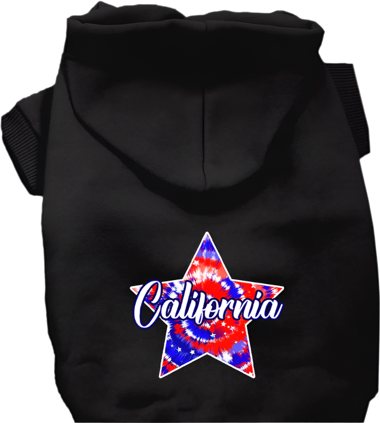 California Patriotic Tie-Dye Pet Hoodie for Dogs & Cats – Screen Printed, Sizes 2XL-6XL, Perfect for Medium & Large Pets