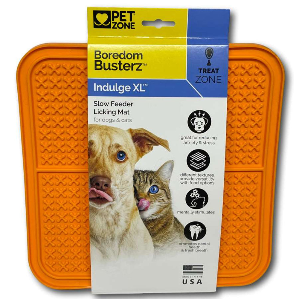 Boredom Busters Indulge Orange Licking Mat for Dogs & Cats – Large/XL Slow Feeder