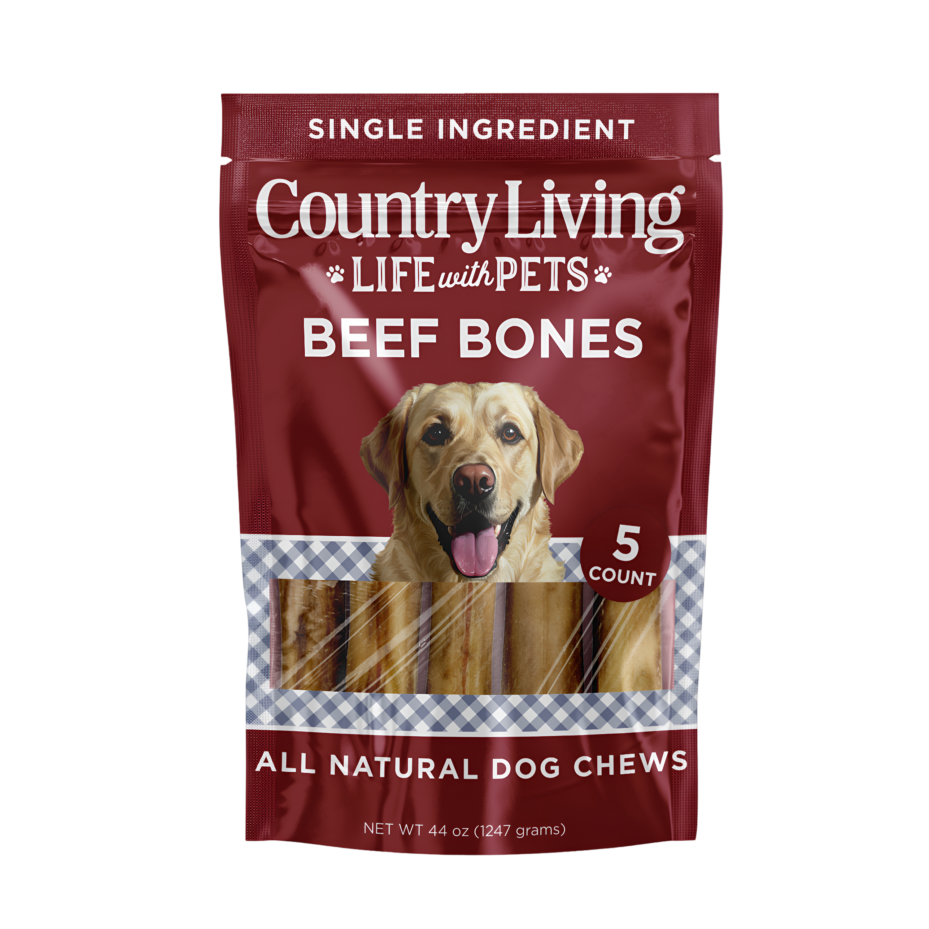 Country Living 5”–6” Beef Center Cut Bones | 5-Pack All-Natural Long-Lasting Rawhide-Free Dog Chews