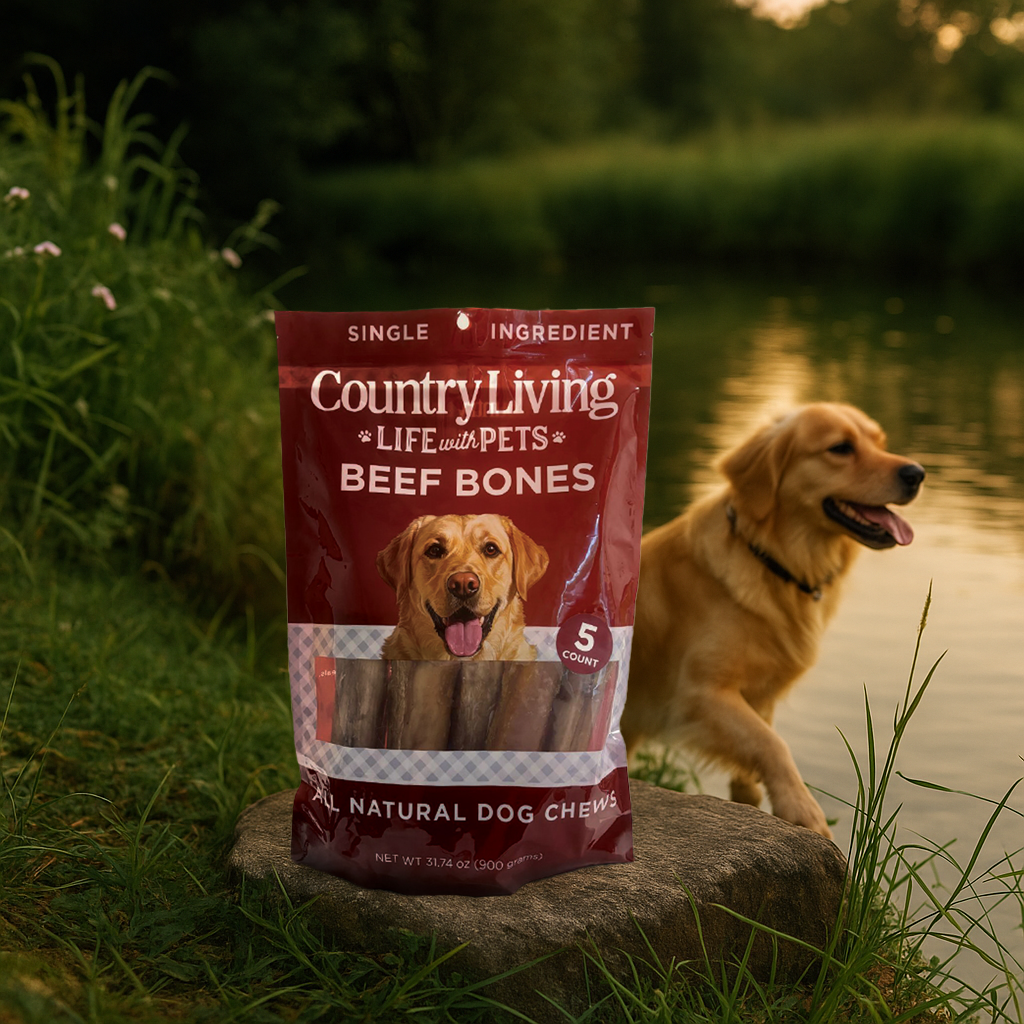 Country Living 5”–6” Beef Center Cut Bones | 5-Pack All-Natural Long-Lasting Rawhide-Free Dog Chews