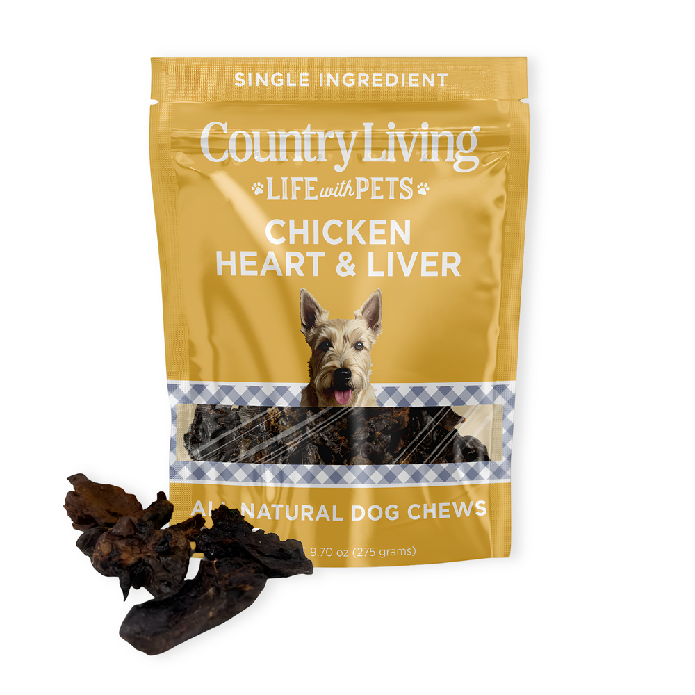 Country Living Dehydrated Chicken Hearts & Livers Dog Treats | 9 oz All-Natural High-Protein Grain-Free Single-Ingredient Treats