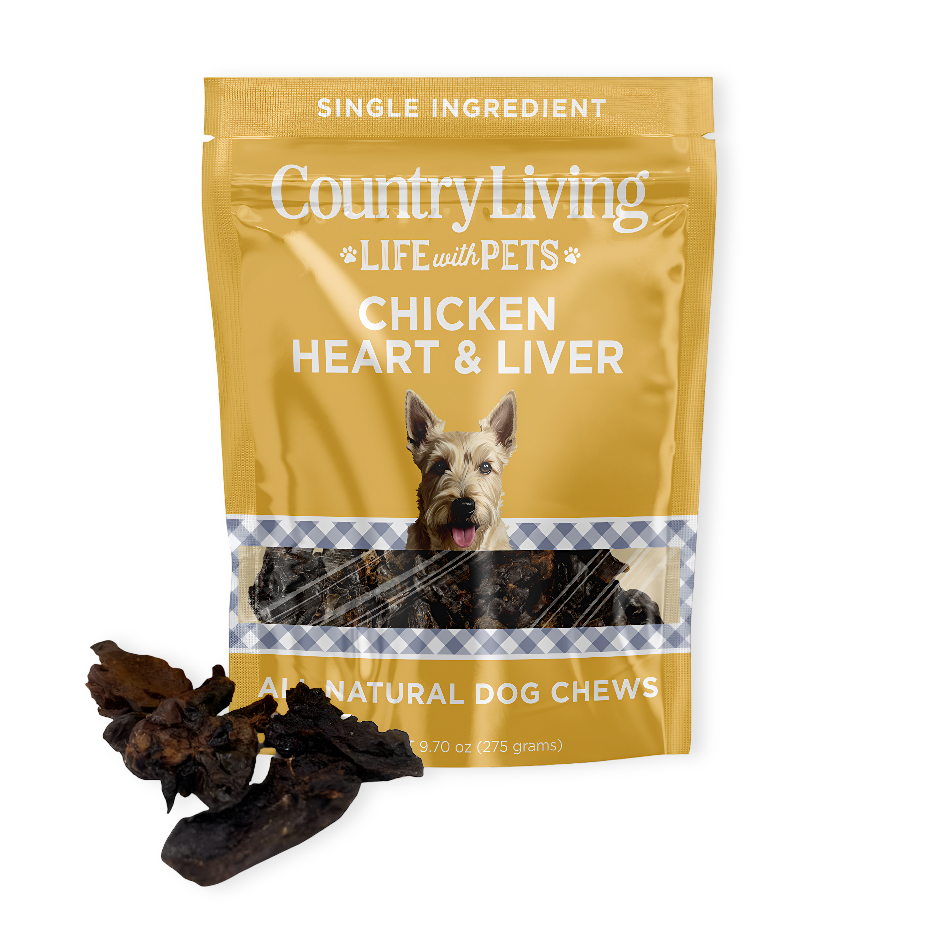 Country Living Dehydrated Chicken Hearts & Livers Dog Treats | 9 oz All-Natural High-Protein Grain-Free Single-Ingredient Treats