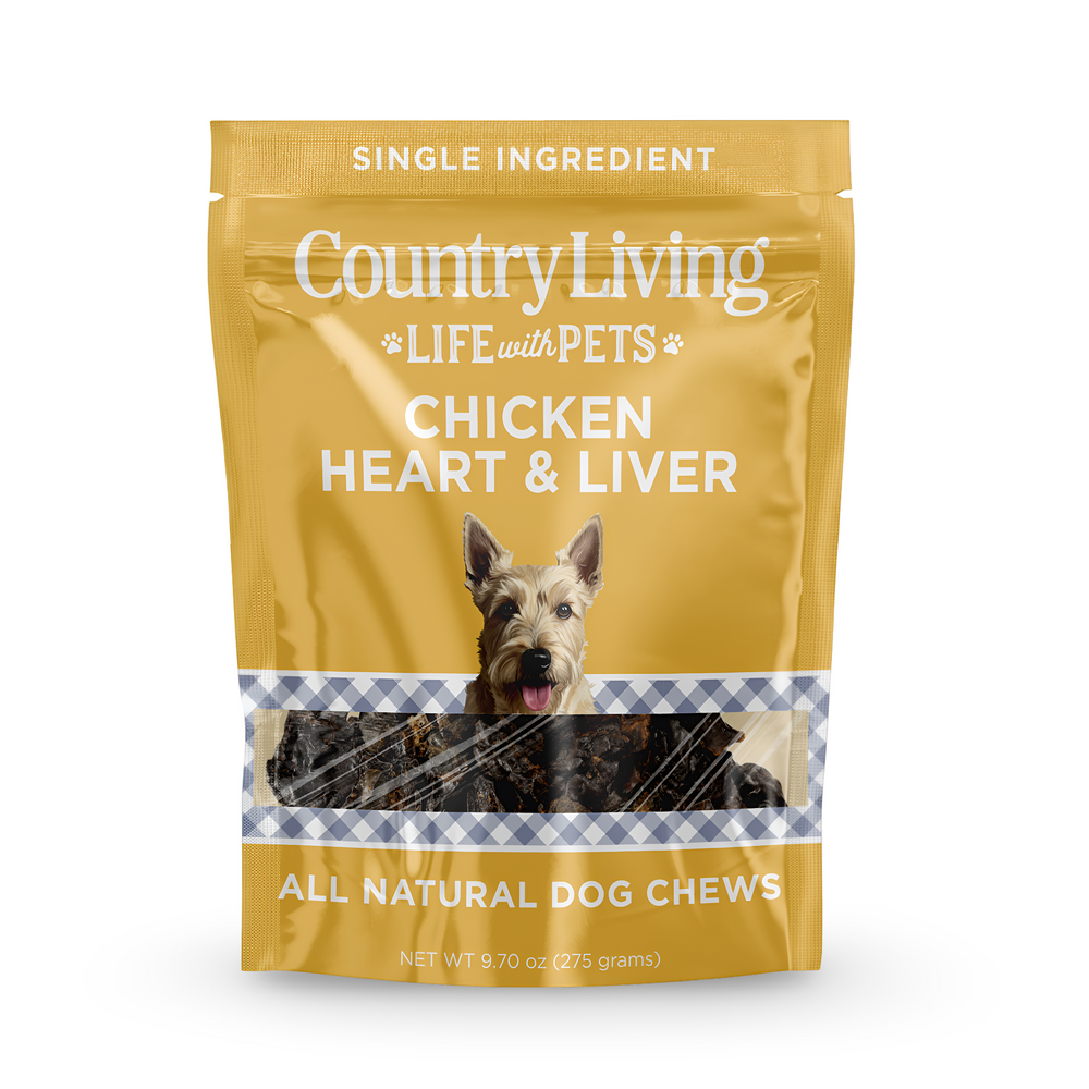 Country Living Dehydrated Chicken Hearts & Livers Dog Treats | 9 oz All-Natural High-Protein Grain-Free Single-Ingredient Treats