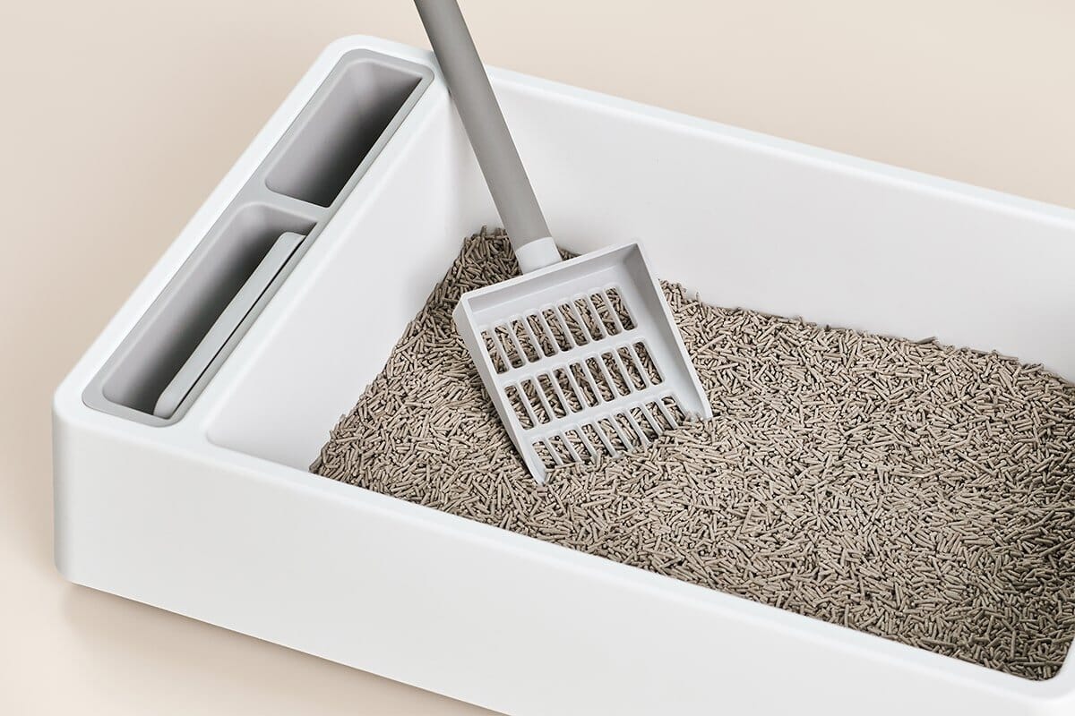 The Cove Modern Litter Box with Built-In Scoop & Shelter Add-On