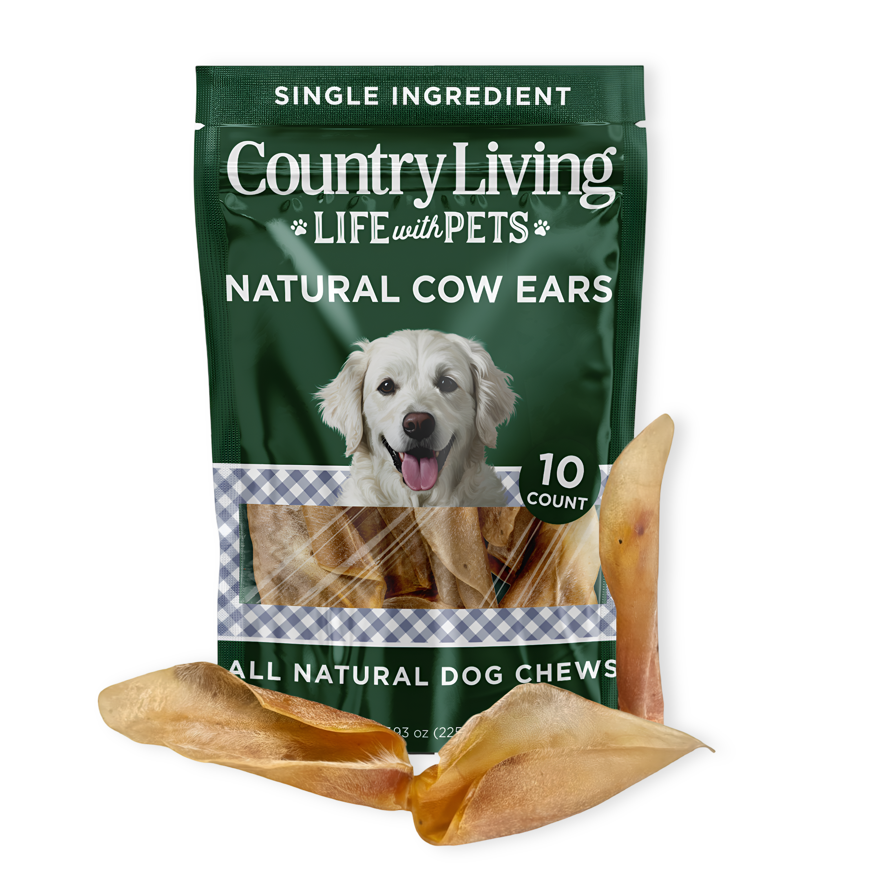 Country Living Natural Cow Ears Dog Chews | 10-Pack All-Natural Long-Lasting Rawhide-Free Treats