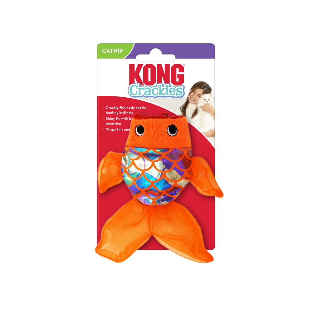 KONG Crackles Gulpz Cat Toy – Crackly Fish with Catnip & Rattle Fly