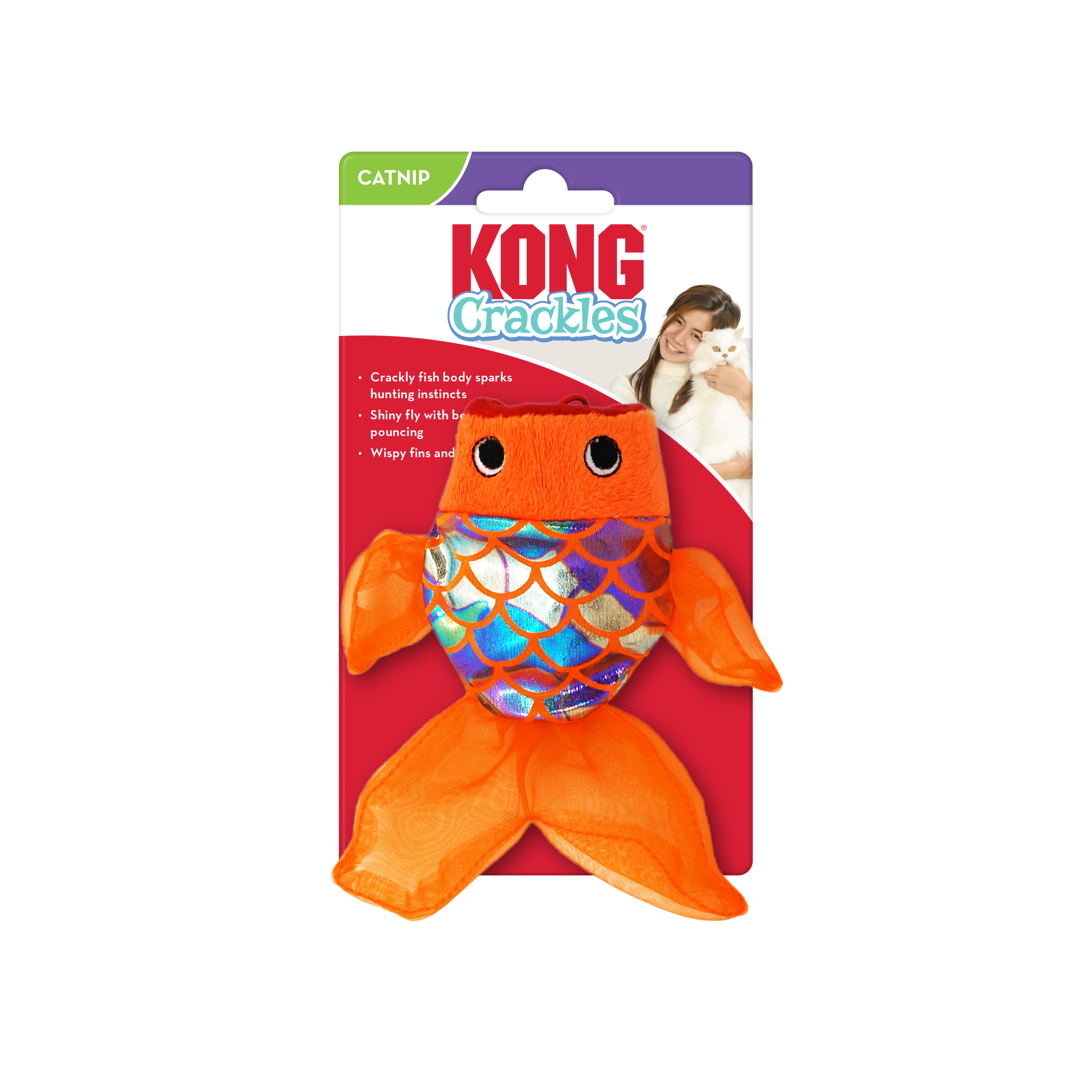 KONG Crackles Gulpz Cat Toy – Crackly Fish with Catnip & Rattle Fly