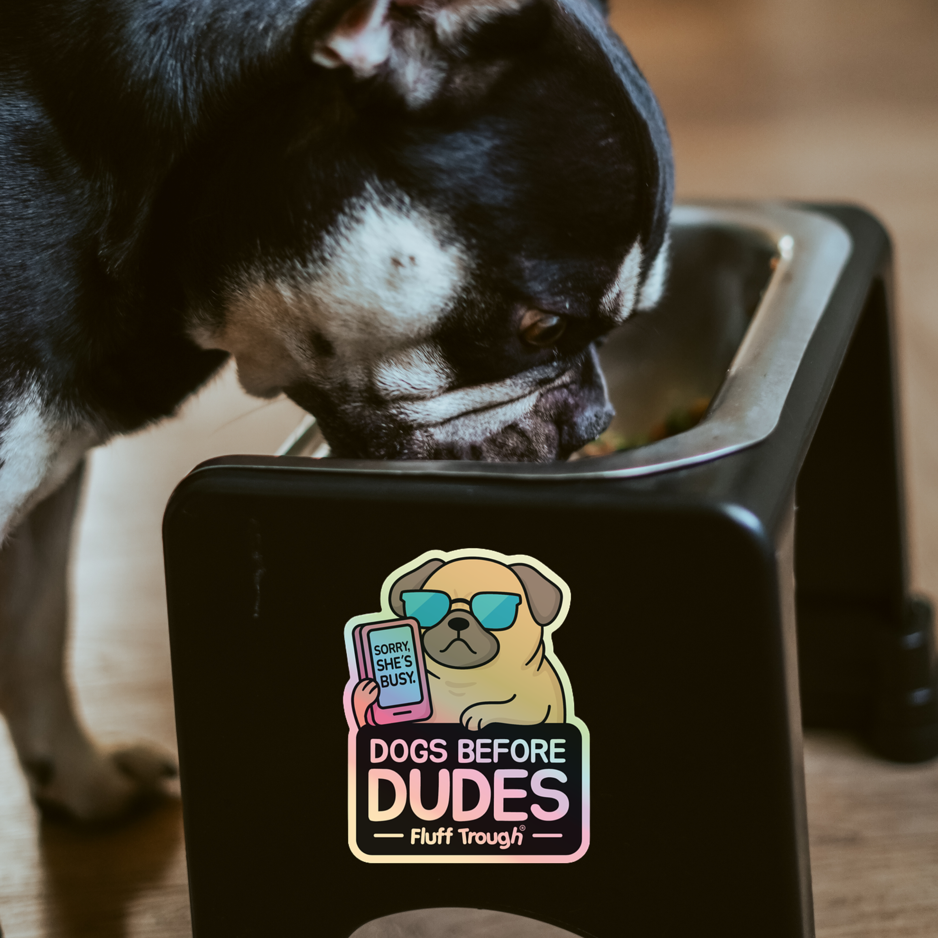 Dogs Before Dudes Holographic Sticker – Waterproof Vinyl Dog Lover Decal for Laptop, Water Bottle & Car