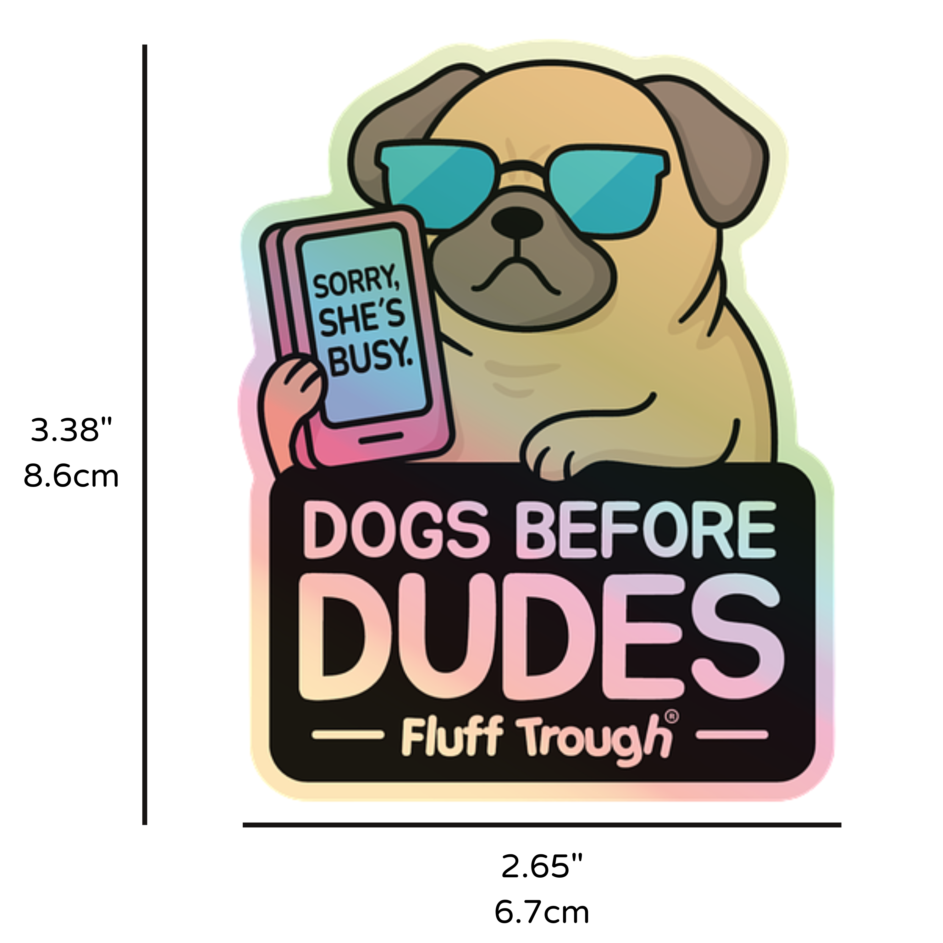 Dogs Before Dudes Holographic Sticker – Waterproof Vinyl Dog Lover Decal for Laptop, Water Bottle & Car