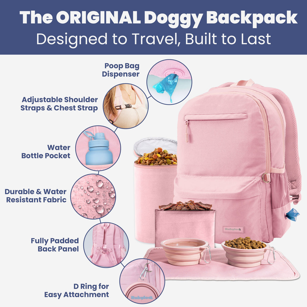 Rubyloo The Original Doggy Bag™ Backpack for Dog Supplies – Airline-Approved Dog Travel Backpack with Food Storage & Collapsible Bowls