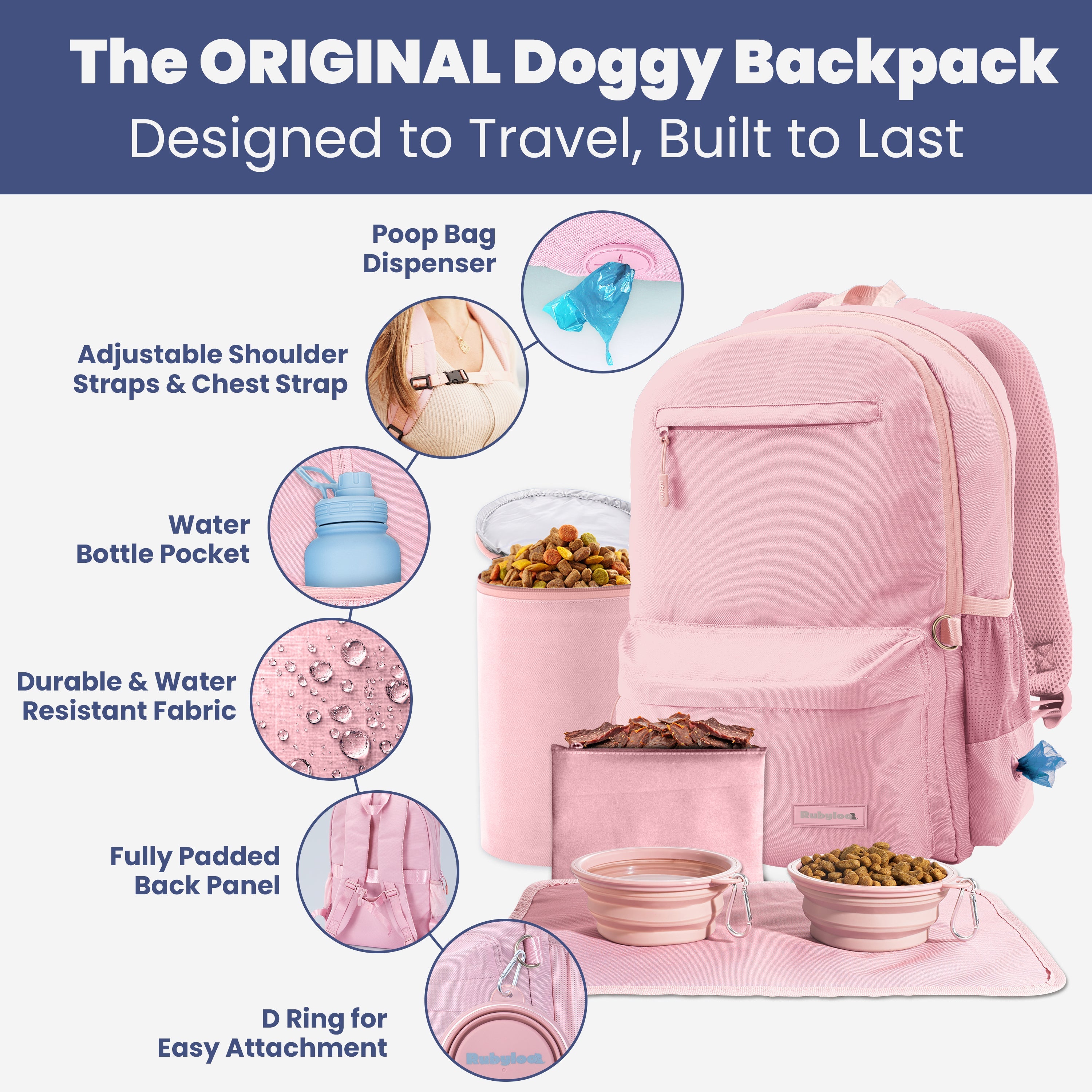 Rubyloo The Original Doggy Bag™ Backpack for Dog Supplies – Airline-Approved Dog Travel Backpack with Food Storage & Collapsible Bowls