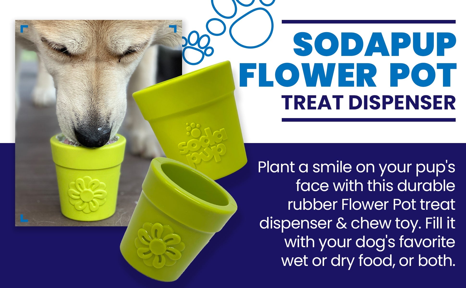 SodaPup Flower Pot Treat Dispenser for Dogs – Durable Rubber Enrichment Toy for Power Chewers