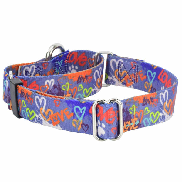 Love Graffiti Blue Martingale Dog Collar – Eco-Friendly & Stylish by 2 Hounds Design