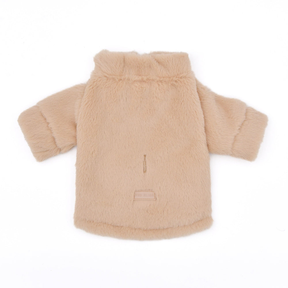 Furi Pet Sand Coat – Luxurious Faux Rabbit Fur Dog Jacket with Gold Zipper & Leash Opening