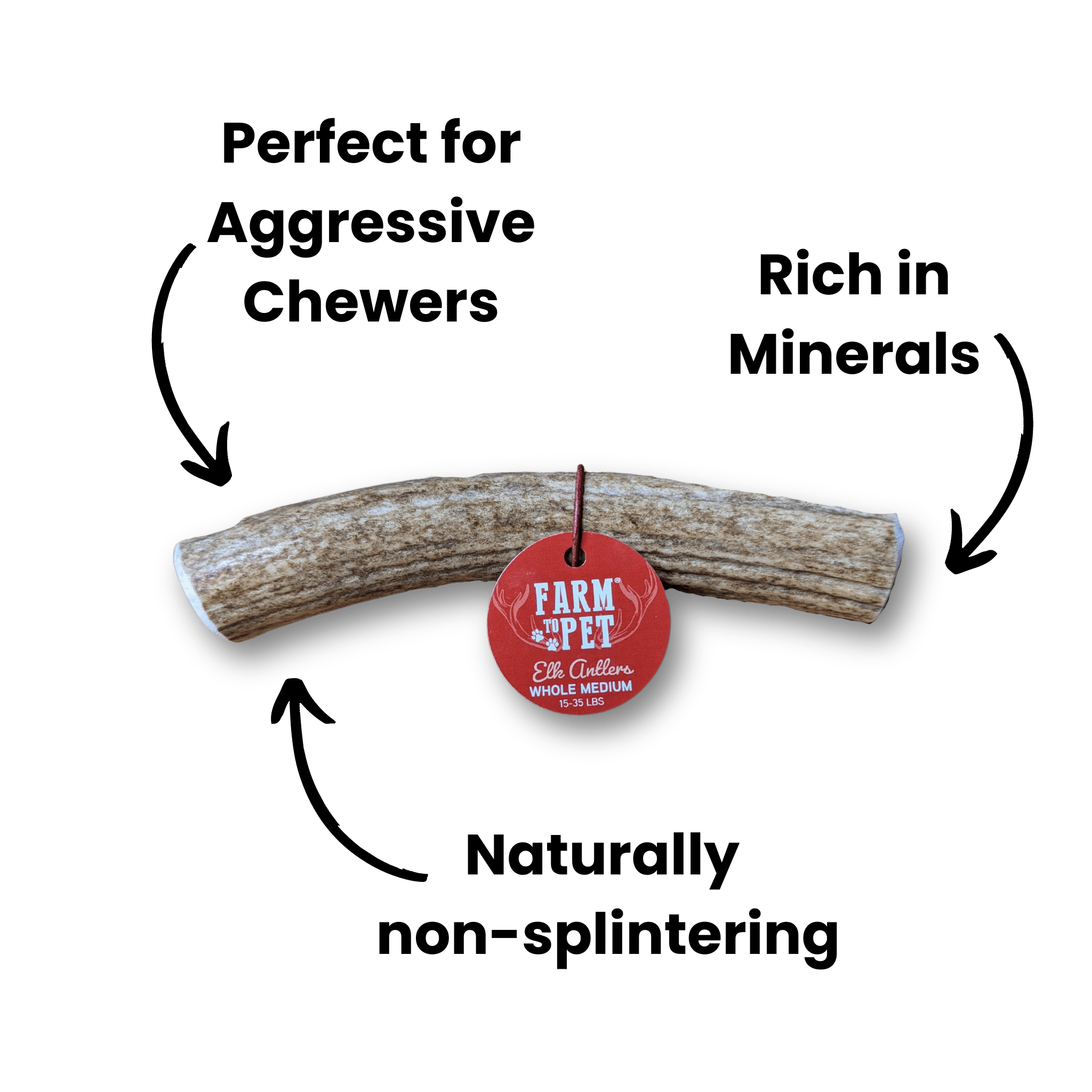 Farm to Pet Whole Elk Antlers for Dogs – Long-Lasting Organic Chews for Aggressive Chewers | All-Natural, Odor-Free, Nutrient-Rich Dog Treats