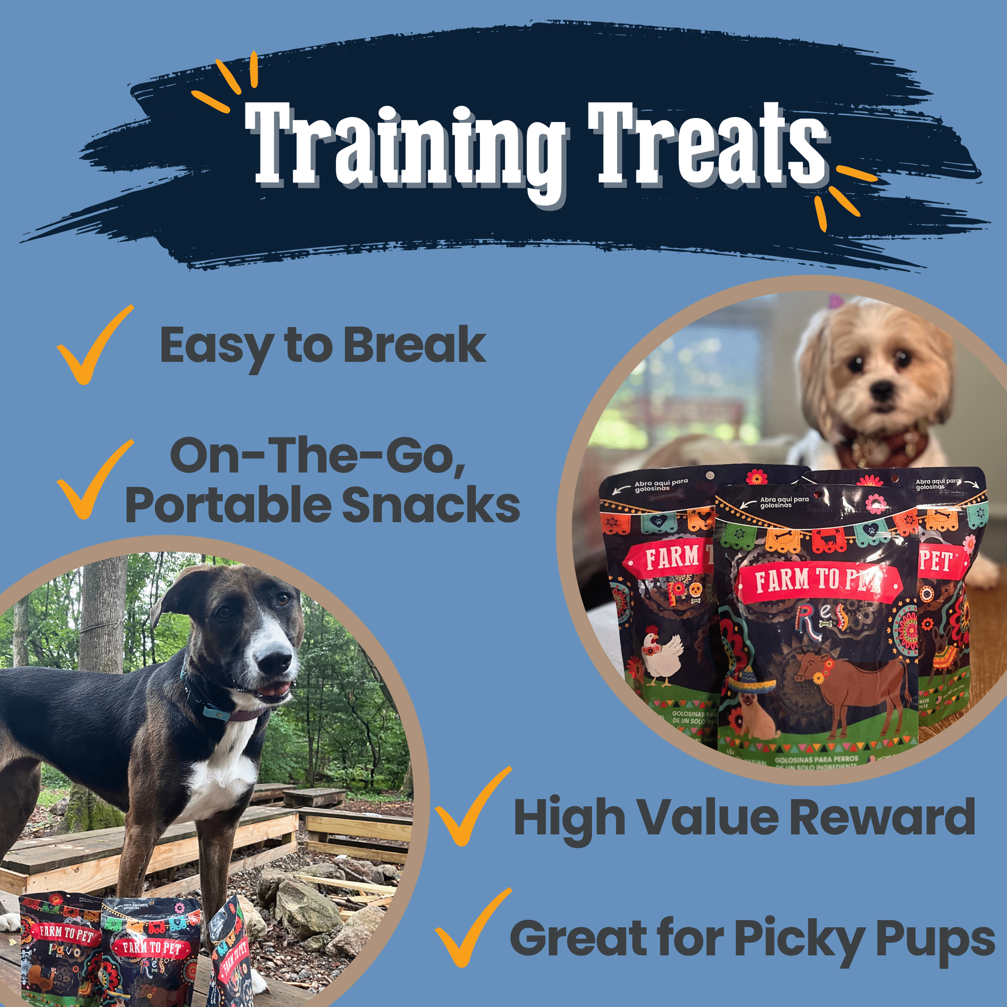 Farm to Pet Fiesta Pack Dog Treats – Single-Ingredient Chicken, Turkey & Beef Chips Variety Pack