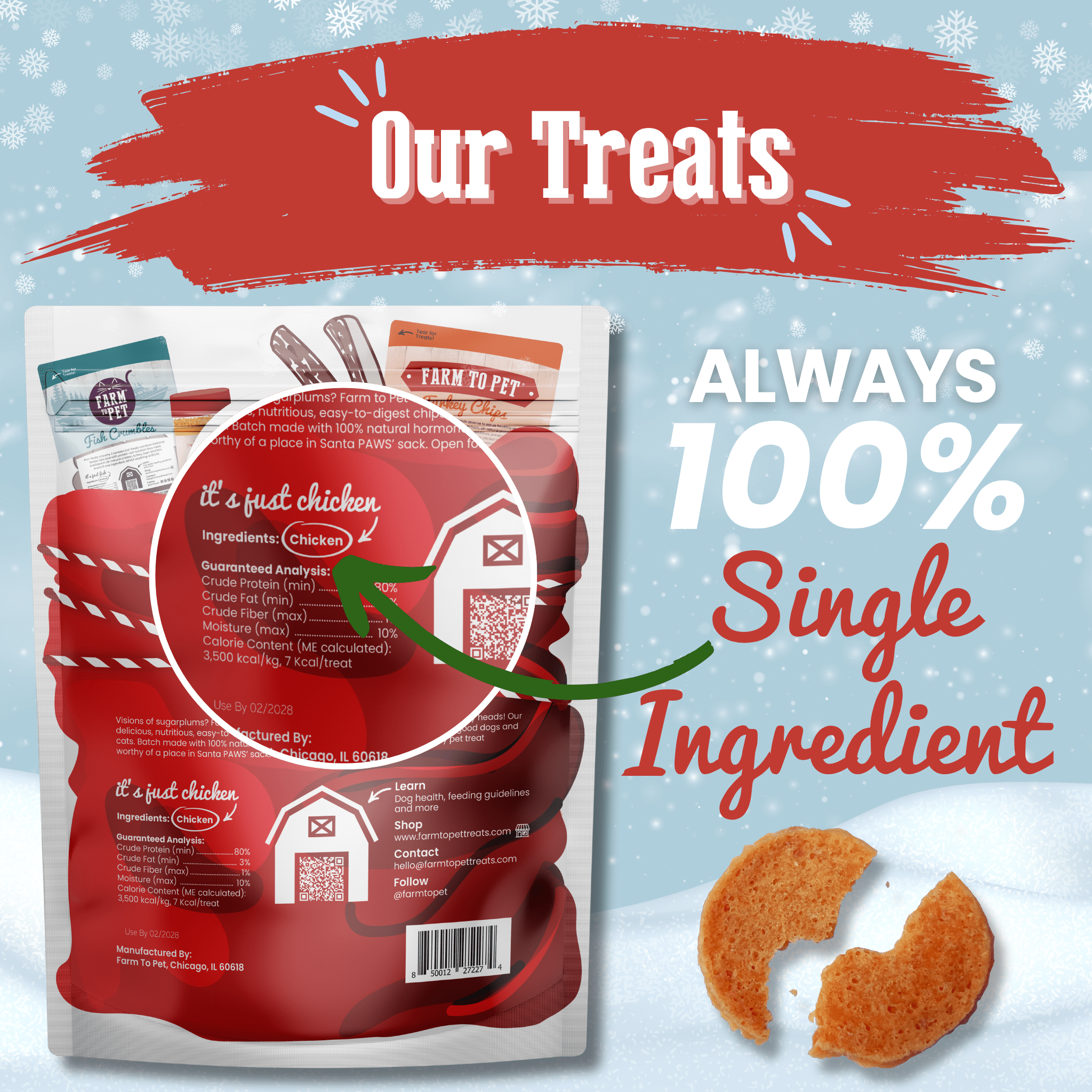 Santa Paws’ Chicken Chips Gift Sack for Dogs and Cats– 12 oz Single-Ingredient Holiday Dog Treats