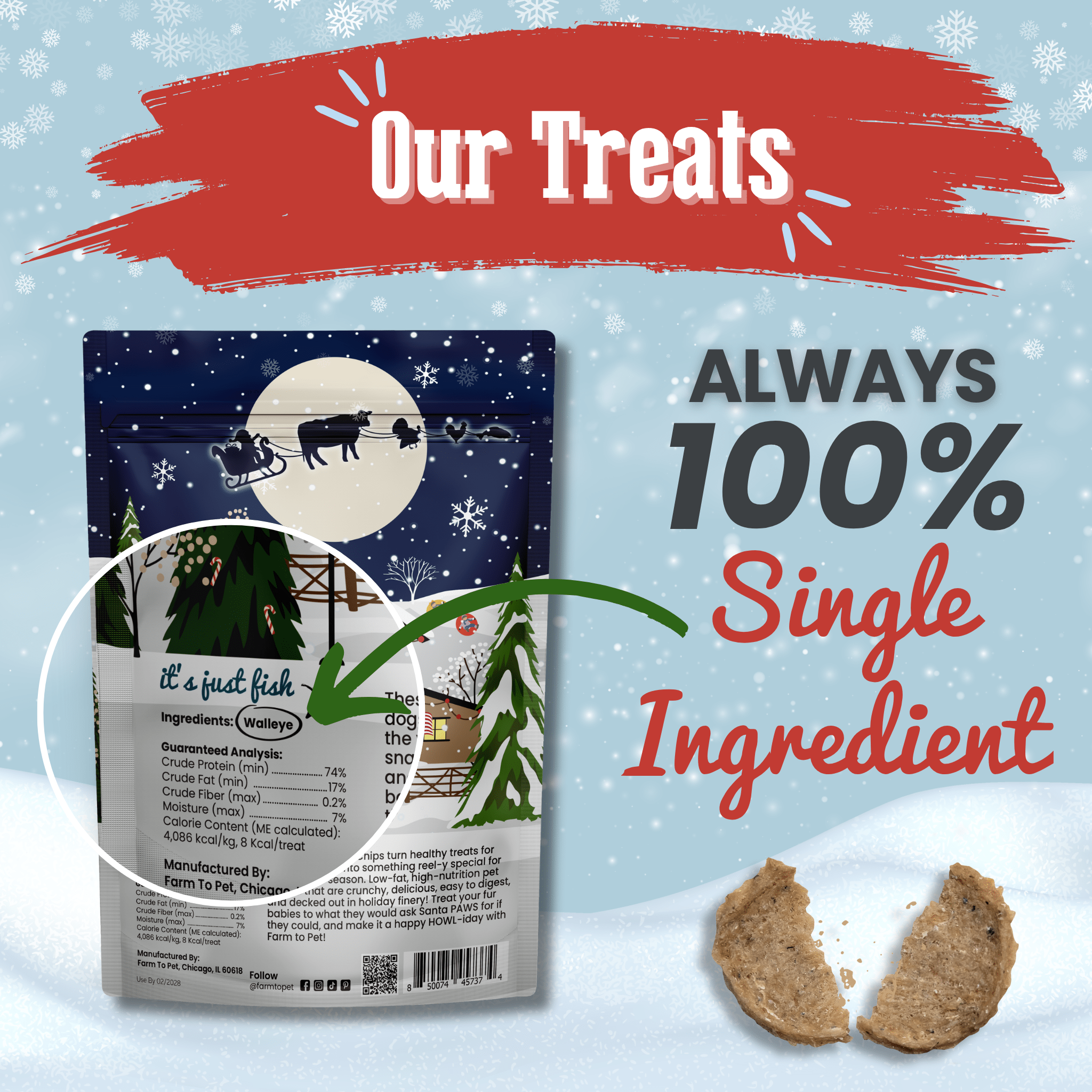 Farm to Pet Holiday Chips for Dogs and Cats – Single-Ingredient Beef & Fish Dog Treats 4oz (Limited Edition)