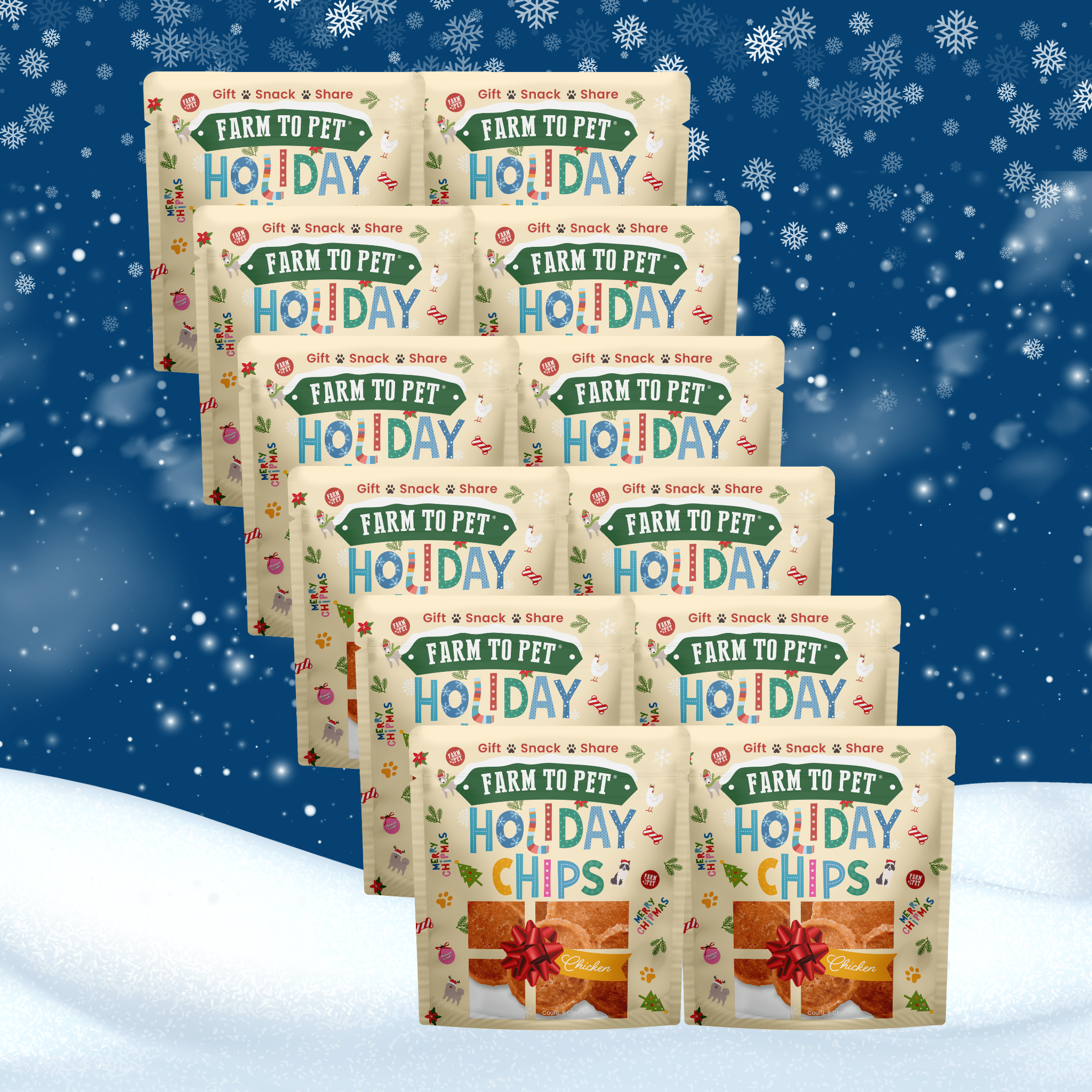 Holiday Snack Stuffer Bundles – 12 or 24 Pack Single-Ingredient Dog & Cat Treat Bags