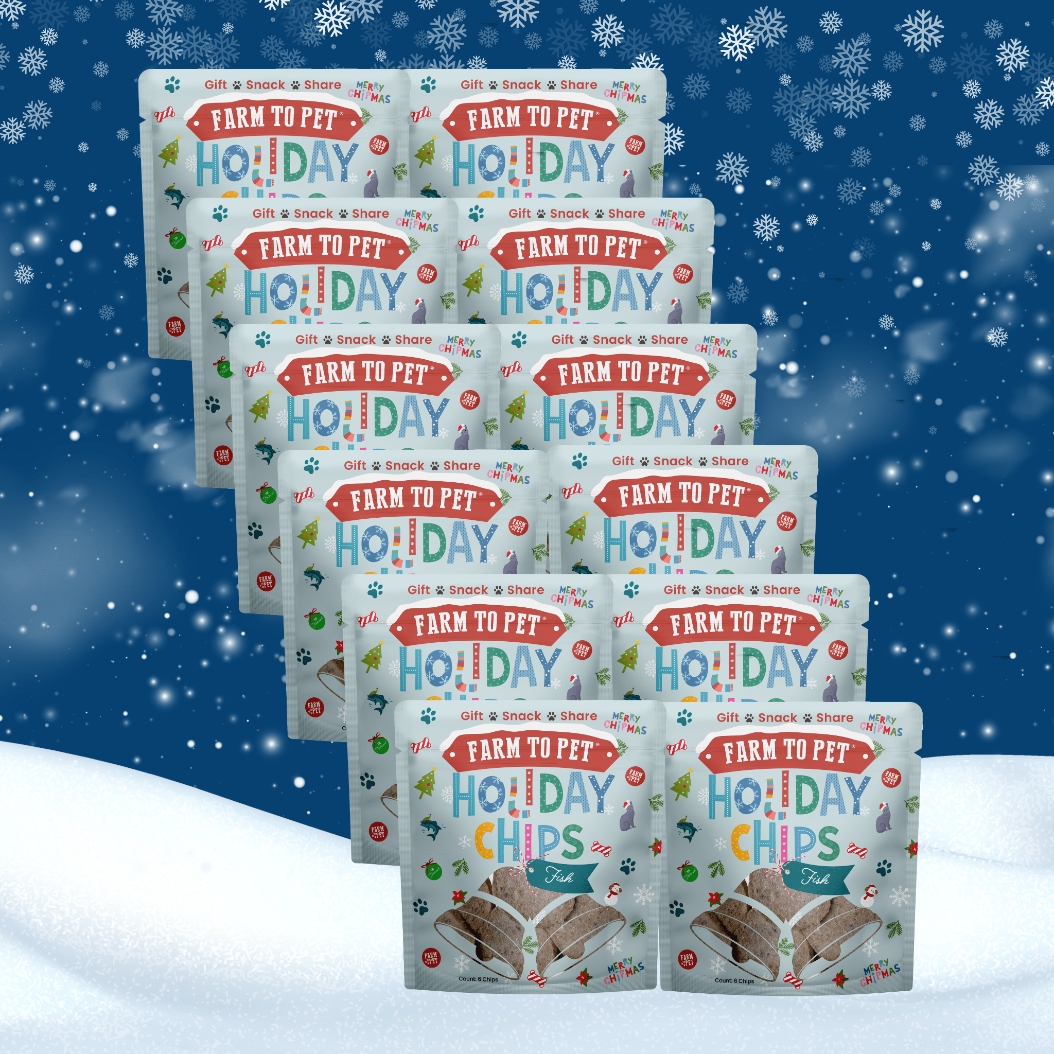 Holiday Snack Stuffer Bundles – 12 or 24 Pack Single-Ingredient Dog & Cat Treat Bags