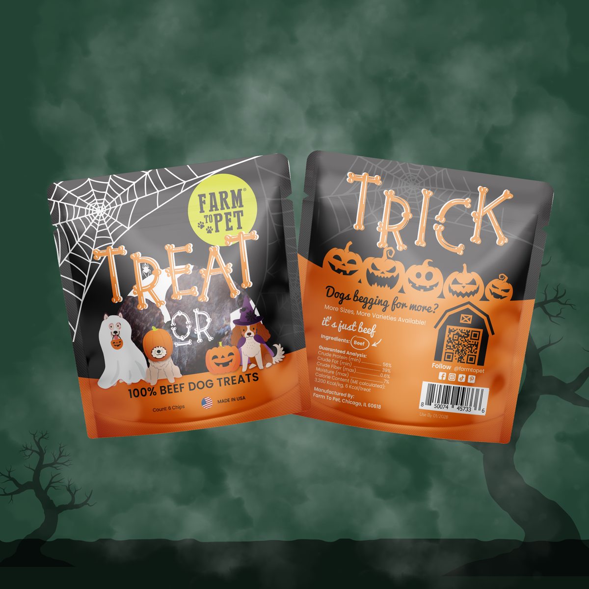 Farm to Pet Halloween Dog Treat Snack Packs – Single Ingredient Variety Pack