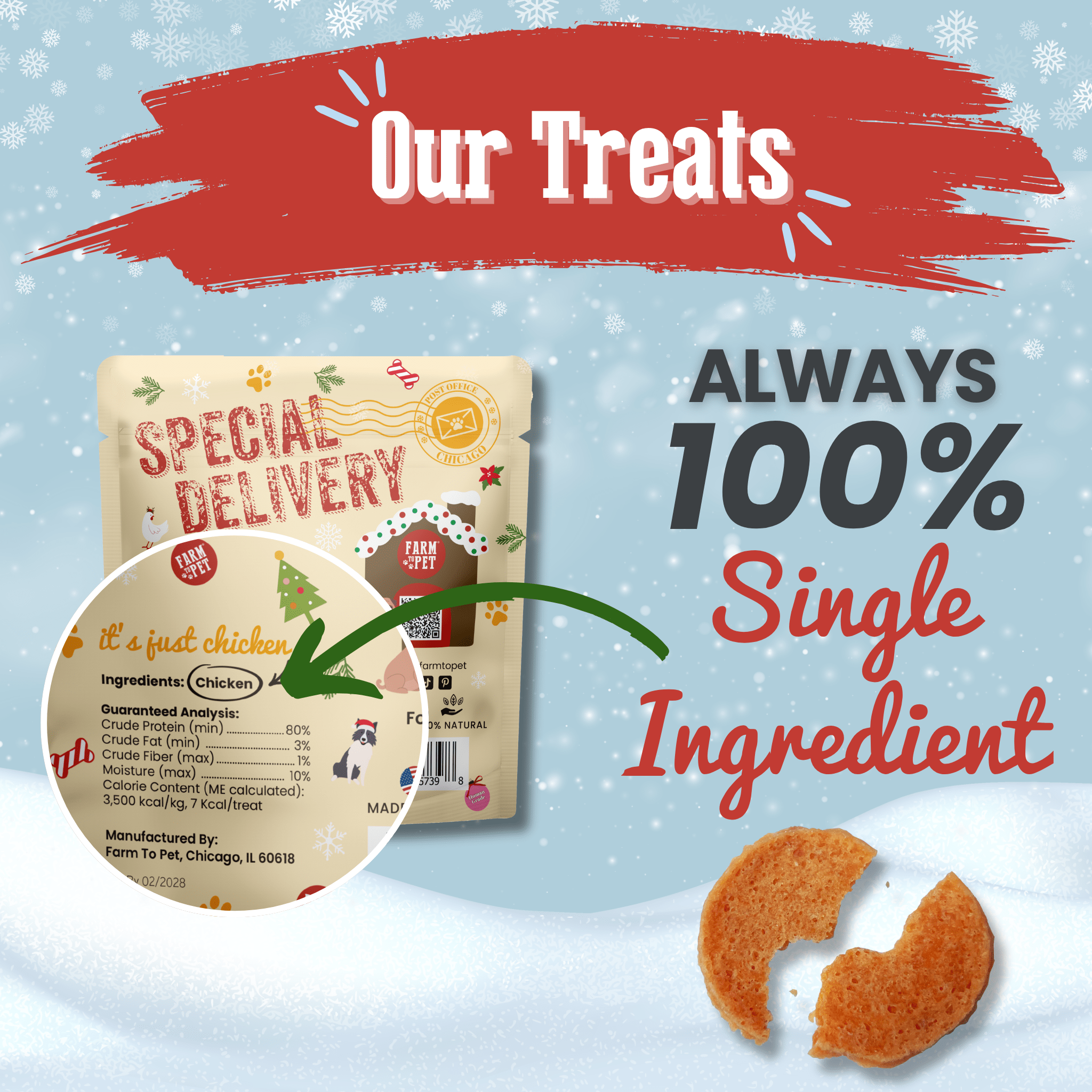 Holiday Snack Stuffer Bundles – 12 or 24 Pack Single-Ingredient Dog & Cat Treat Bags