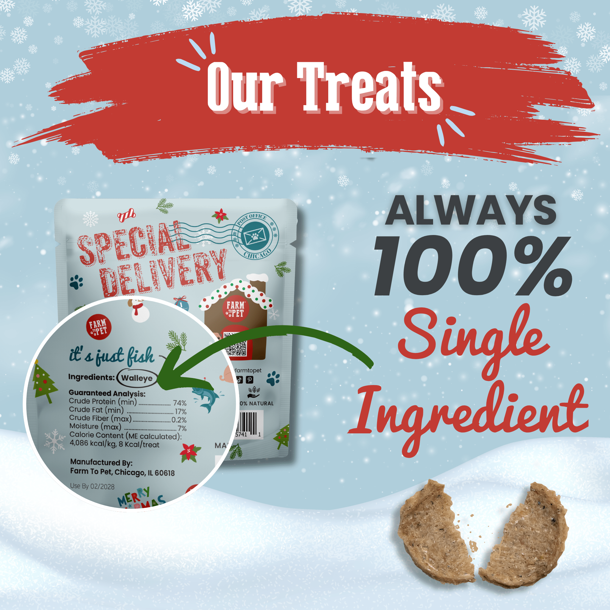 Holiday Snack Stuffer Bundles – 12 or 24 Pack Single-Ingredient Dog & Cat Treat Bags