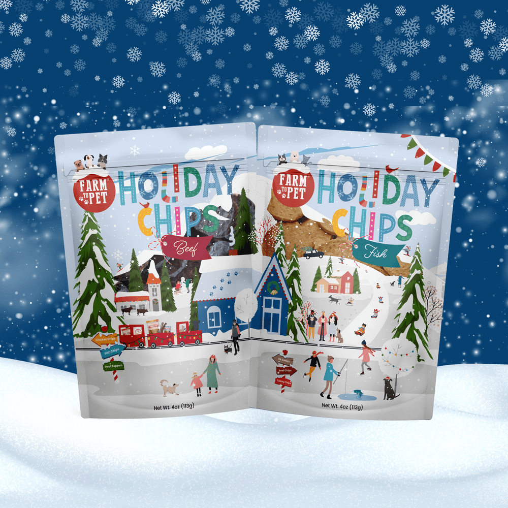 Farm to Pet Holiday Chips for Dogs and Cats – Single-Ingredient Beef & Fish Dog Treats 4oz (Limited Edition)