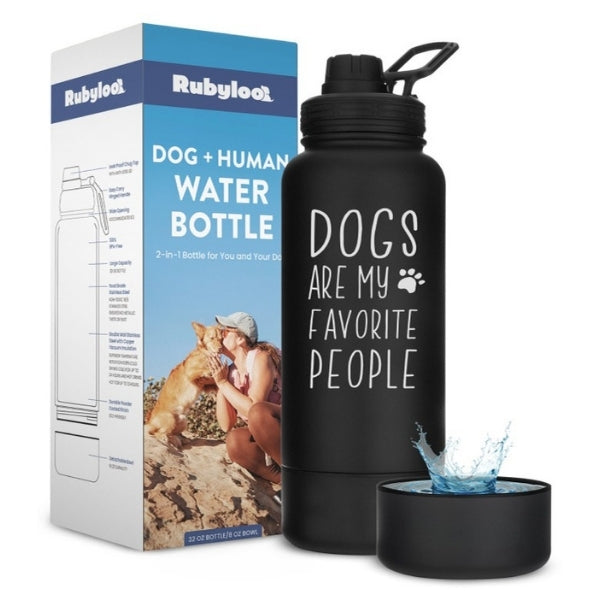 Dog + Human Water Bottle with Detachable Dog Bowl – Insulated Stainless Steel Travel Bottle