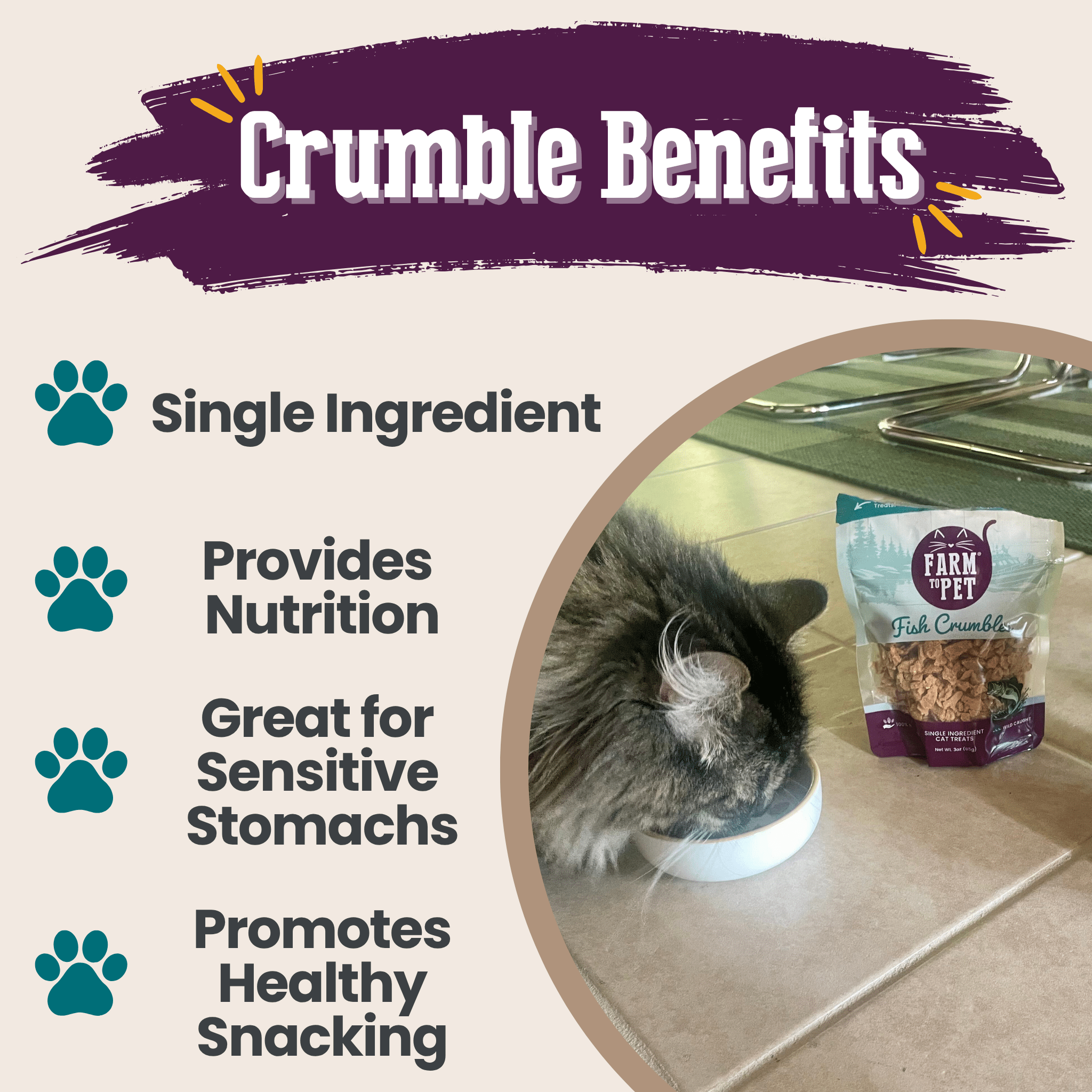Farm to Pet Fish Crumbles – 100% Walleye Treats for Cats & Dogs | Single-Ingredient, Omega‑Rich Crunchy Bites