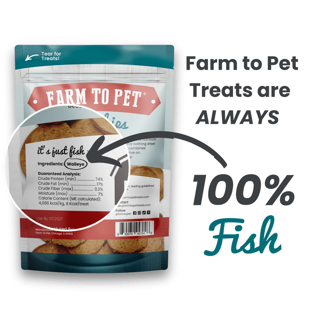 Farm to Pet Fish Chips – Single-Ingredient Walleye Dog & Cat Treats | Human-Grade, Low-Fat, Omega-3 Rich