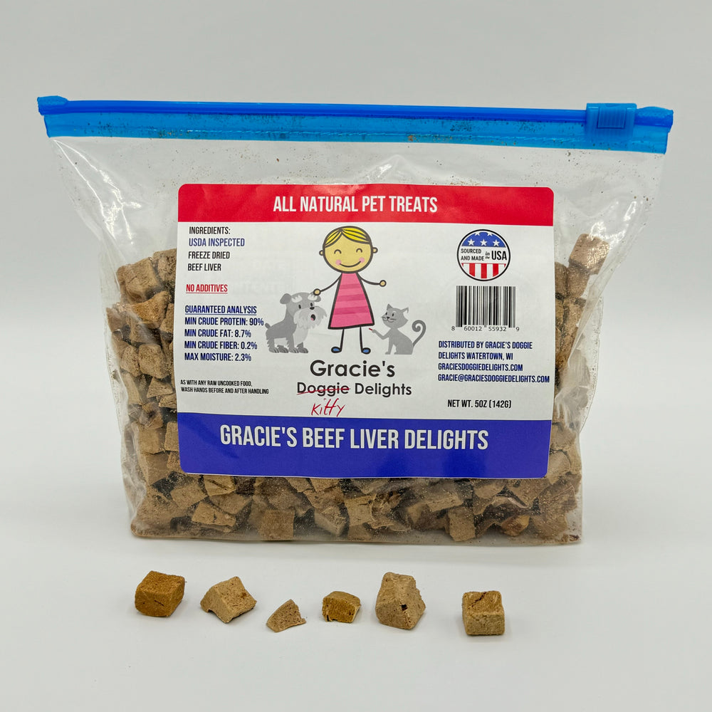 Gracie’s Beef Liver Delights for Cats – Freeze-Dried Single Ingredient Treats (5 oz)