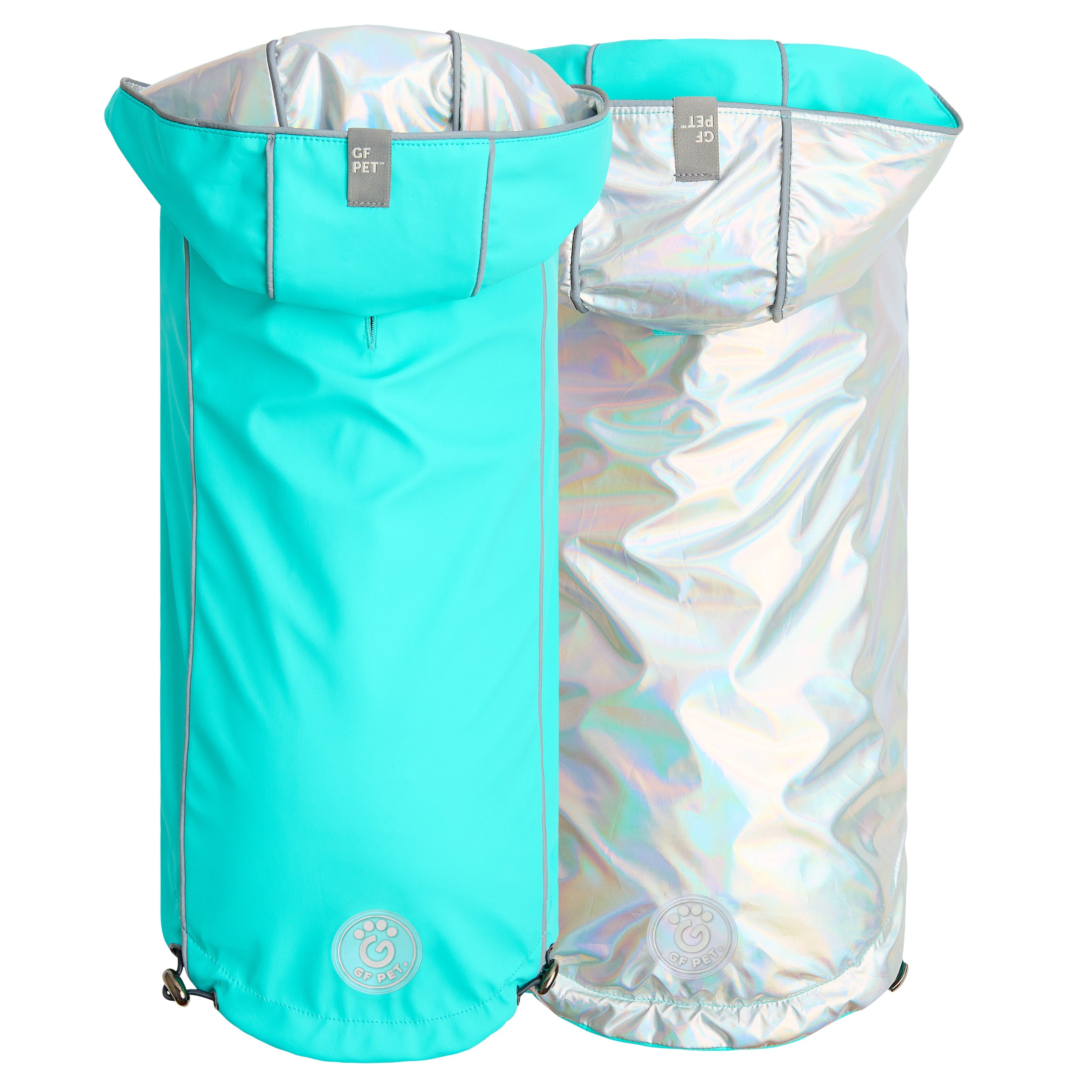 GF PET® Elasto-FIT® Reversible Waterproof Dog Raincoat - Neon Aqua with Iridescent