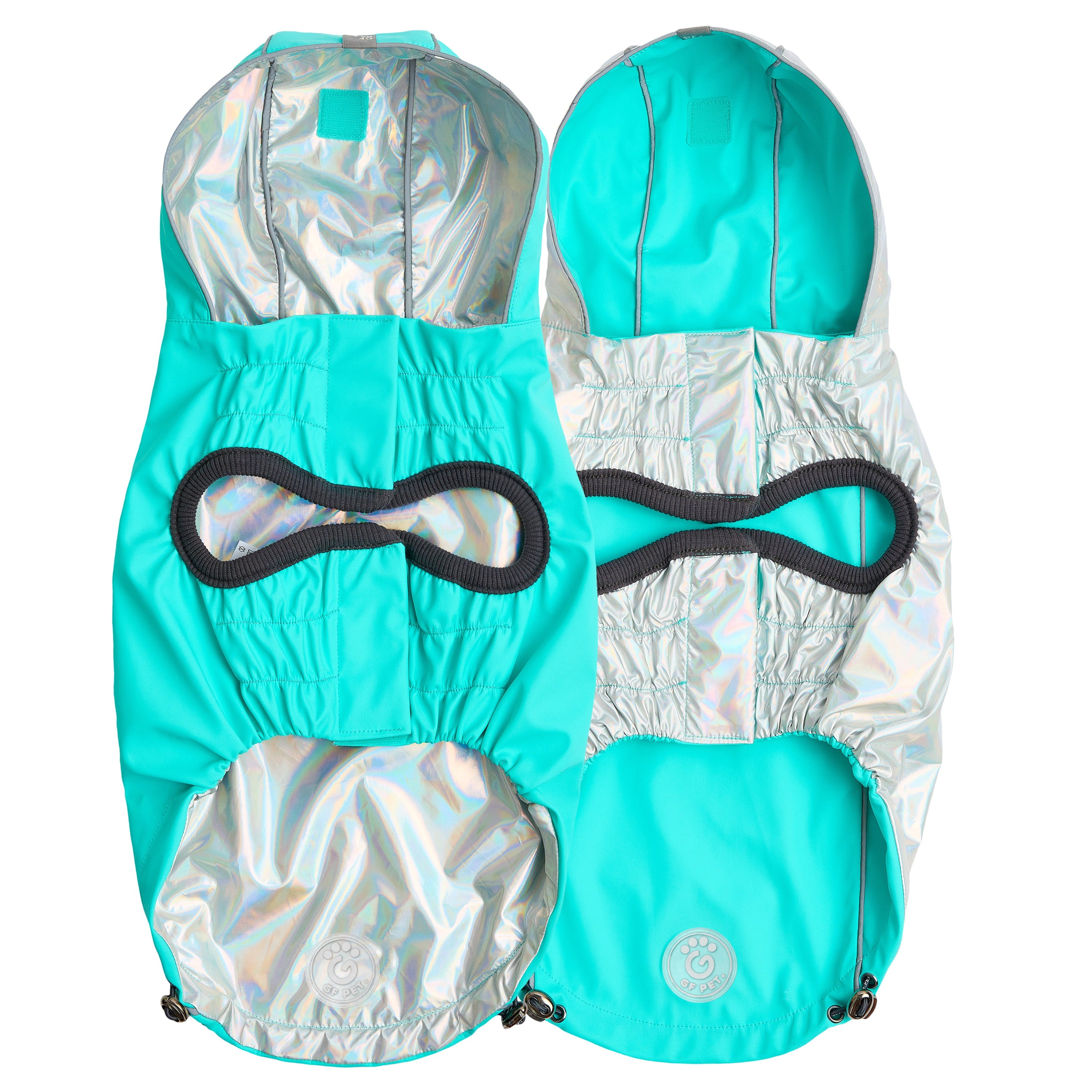 GF PET® Elasto-FIT® Reversible Waterproof Dog Raincoat - Neon Aqua with Iridescent