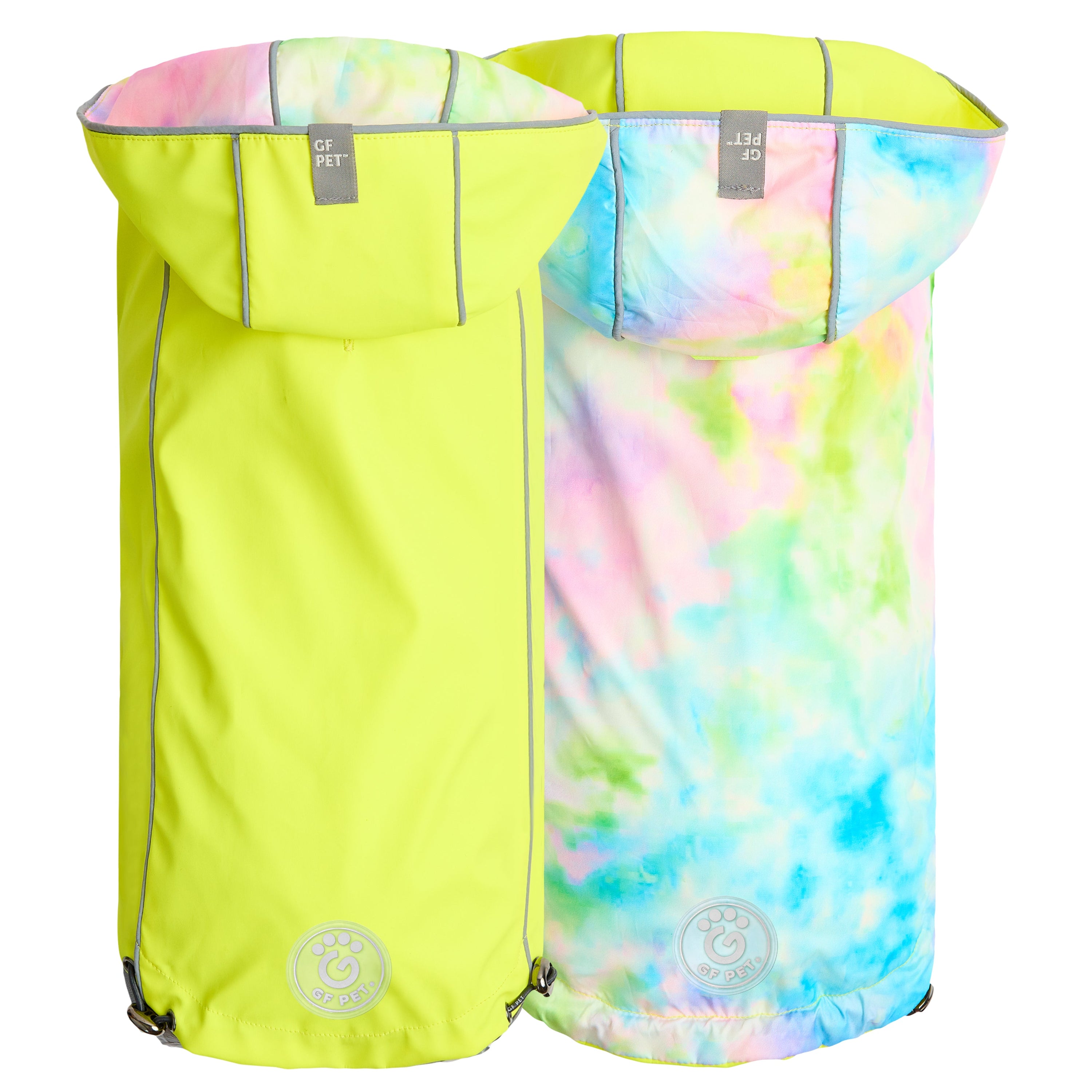 GF PET® Elasto-FIT® Reversible Waterproof Dog Raincoat – Neon Yellow with Tie Dye
