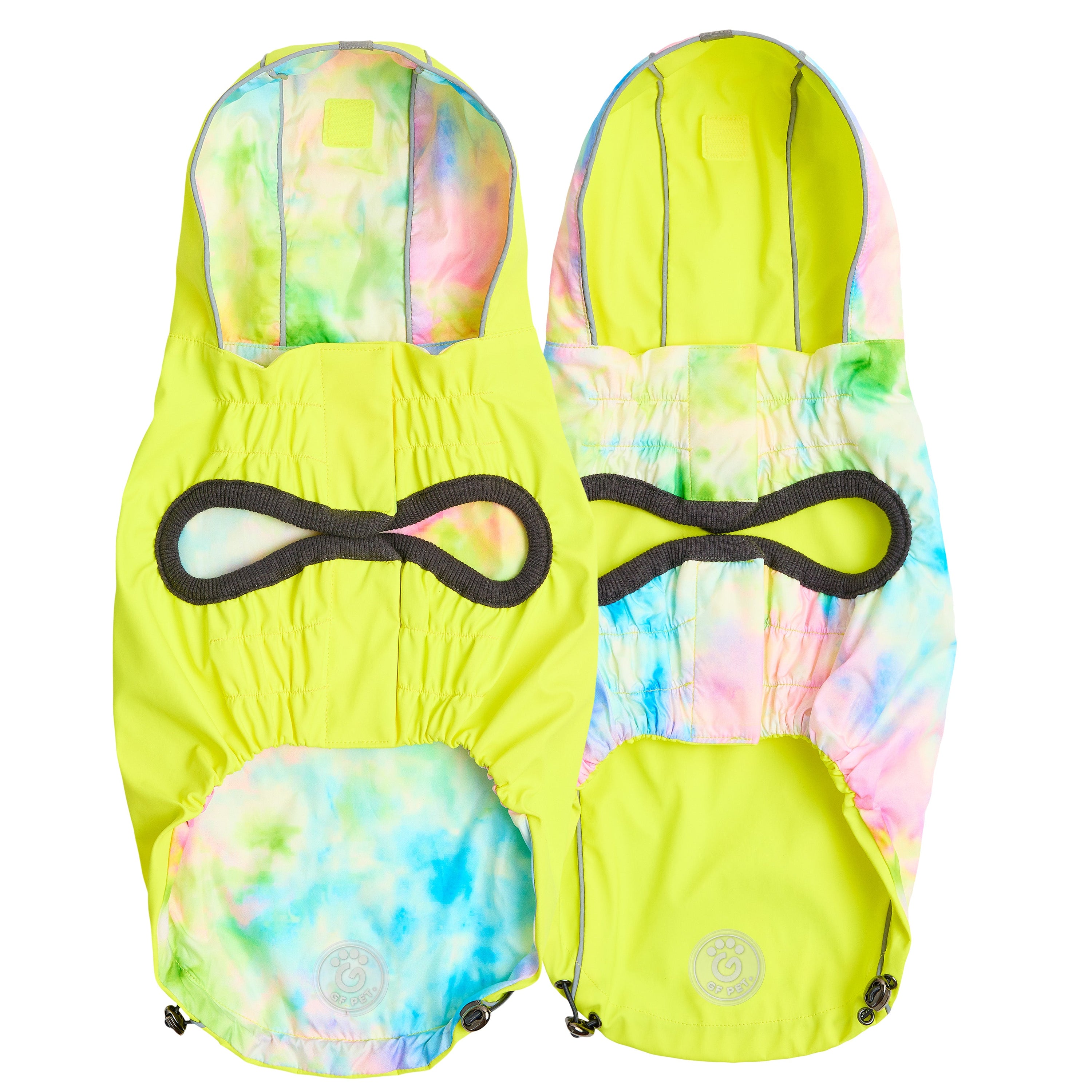 GF PET® Elasto-FIT® Reversible Waterproof Dog Raincoat – Neon Yellow with Tie Dye