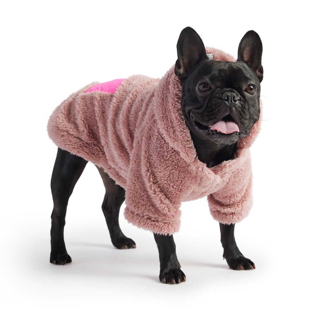 GF PET® Cozy Sherpa Fleece Dog Pink Hoodie – Ultra-Soft with Neon Pocket & Flop Hood