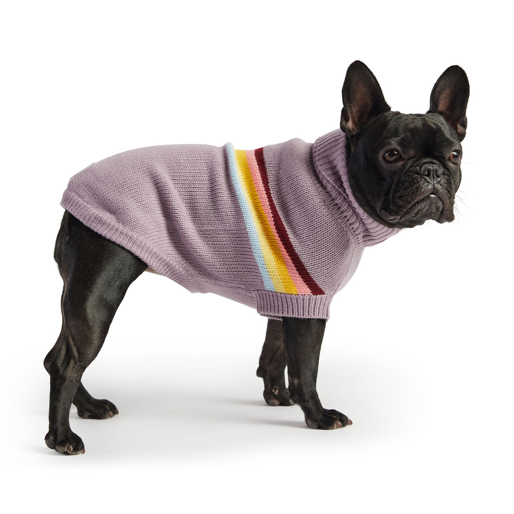 Retro Dog Sweater – Sculpted Lavender Turtleneck for Small to Large Dogs