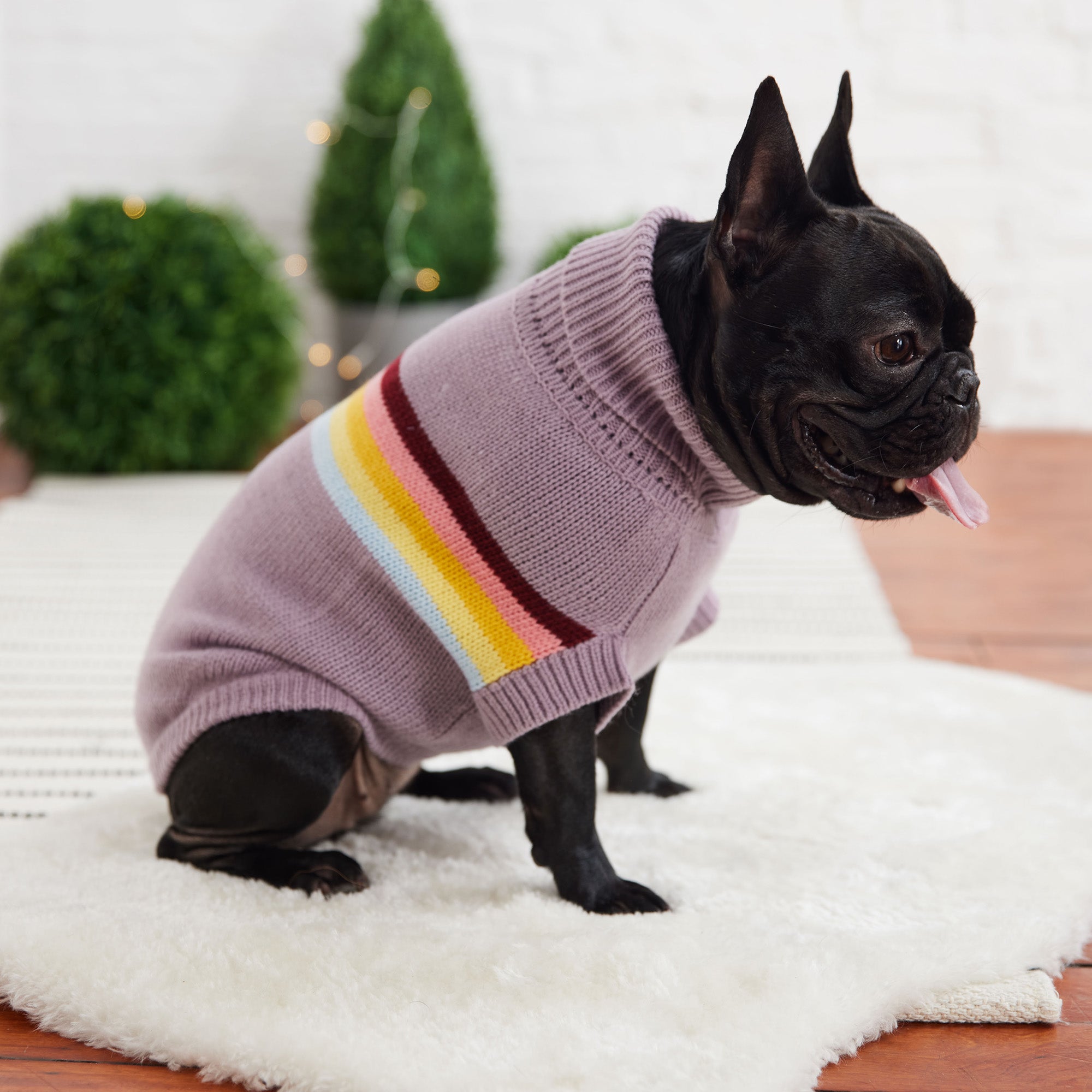 Retro Dog Sweater – Sculpted Lavender Turtleneck for Small to Large Dogs